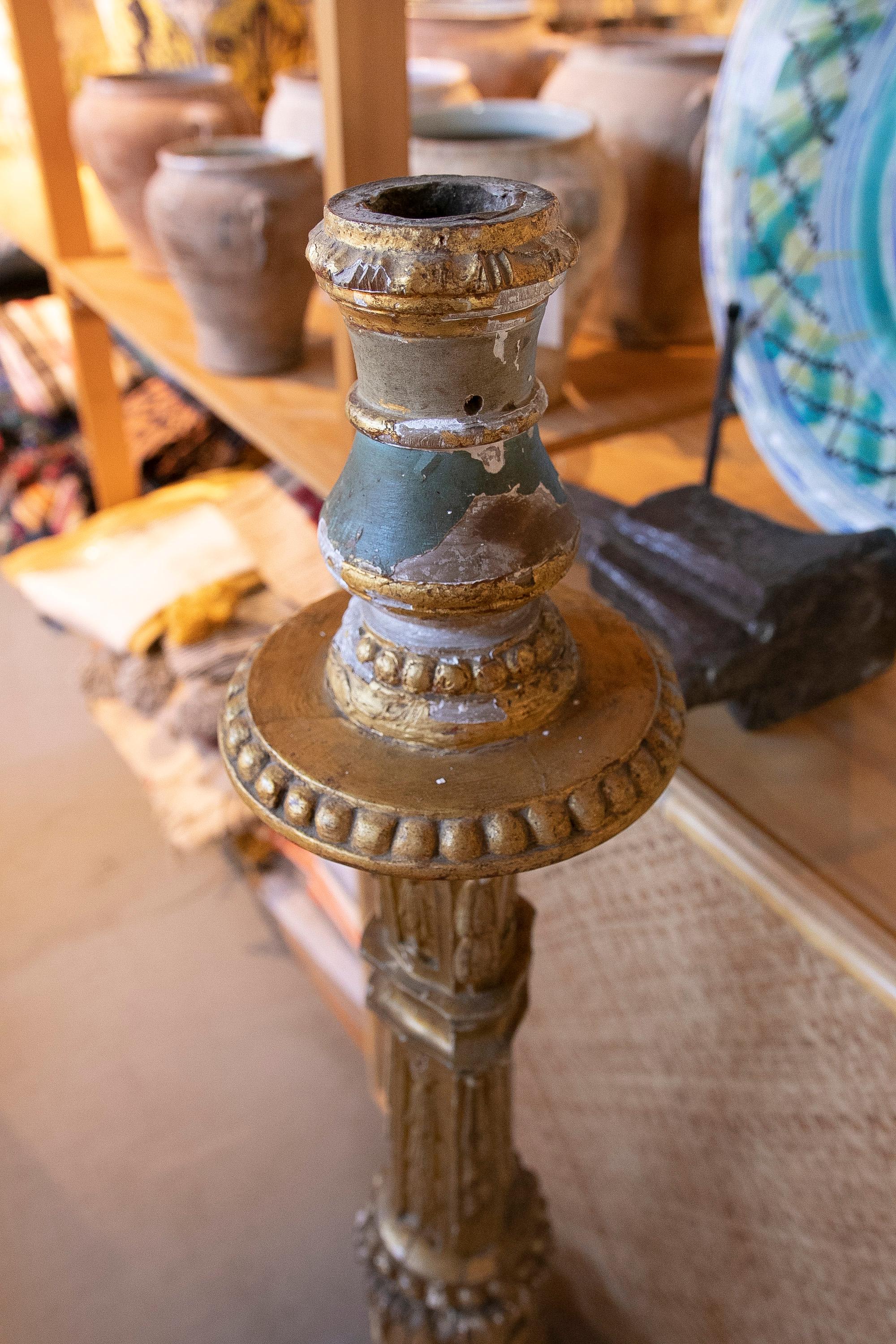 18th Century Portuguese Wooden Candle Holder with Traces of Polychromy For Sale 12