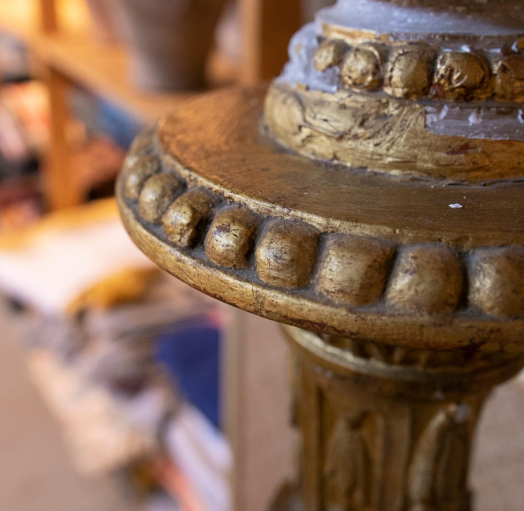 18th Century Portuguese Wooden Candle Holder with Traces of Polychromy For Sale 13