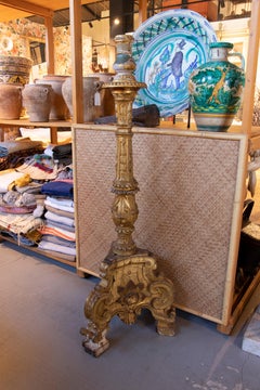 18th Century Portuguese Wooden Candle Holder with Traces of Polychromy
