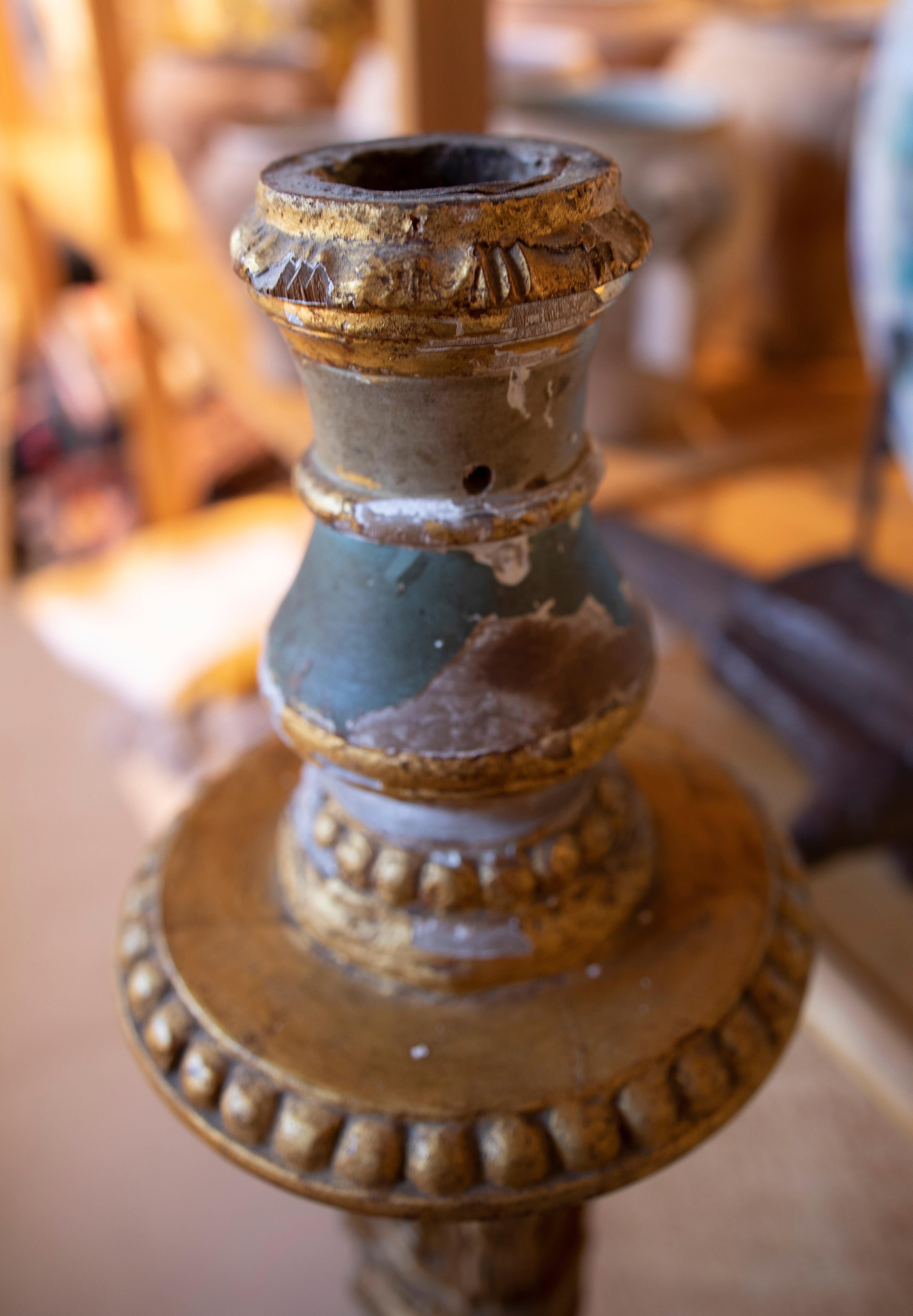 18th Century Portuguese Wooden Candle Holder with Traces of Polychromy For Sale 2