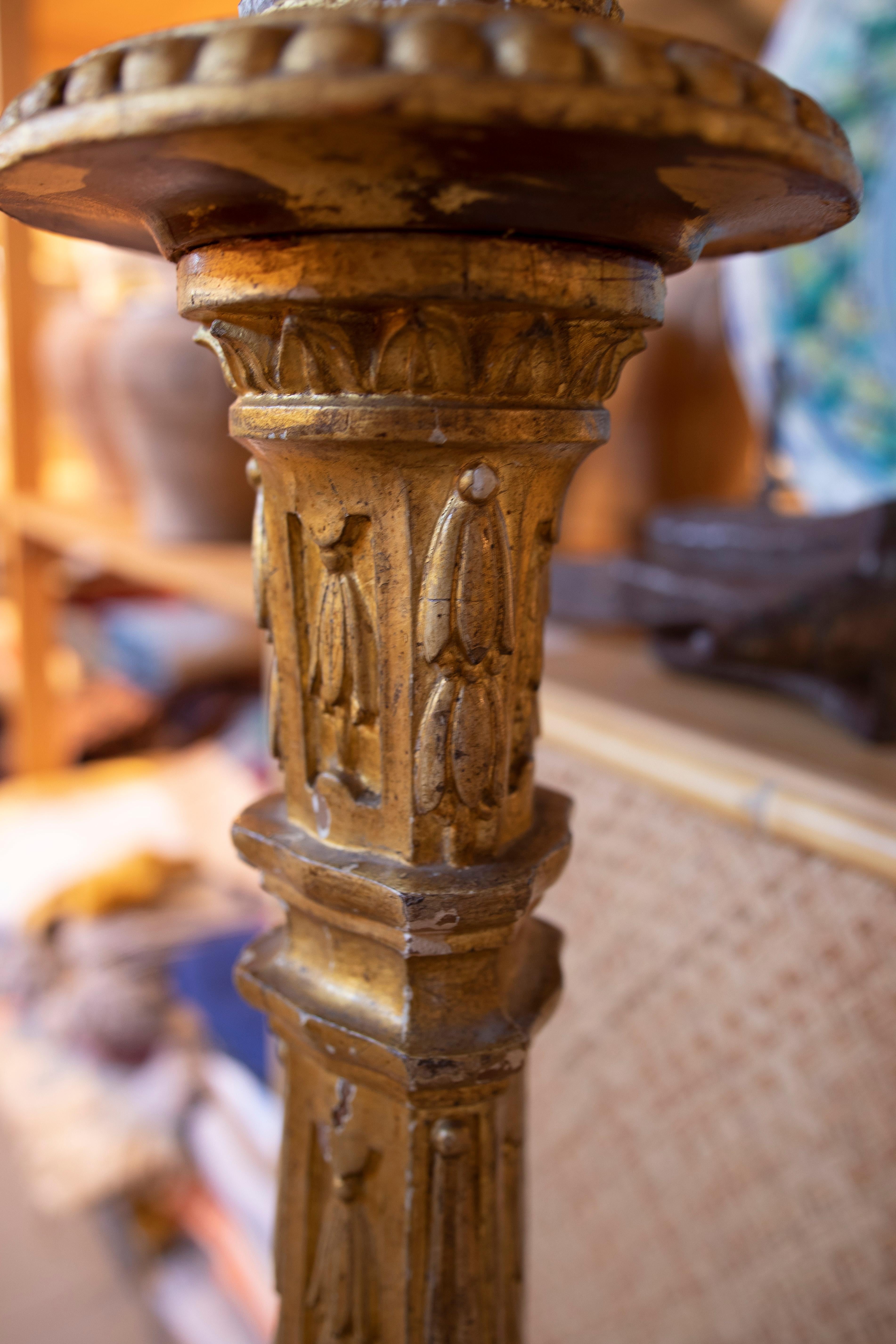 18th Century Portuguese Wooden Candle Holder with Traces of Polychromy For Sale 3