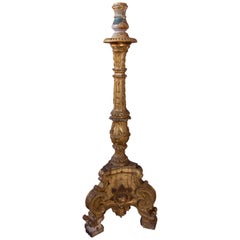18th Century Portuguese Wooden Candle Holder with Traces of Polychromy