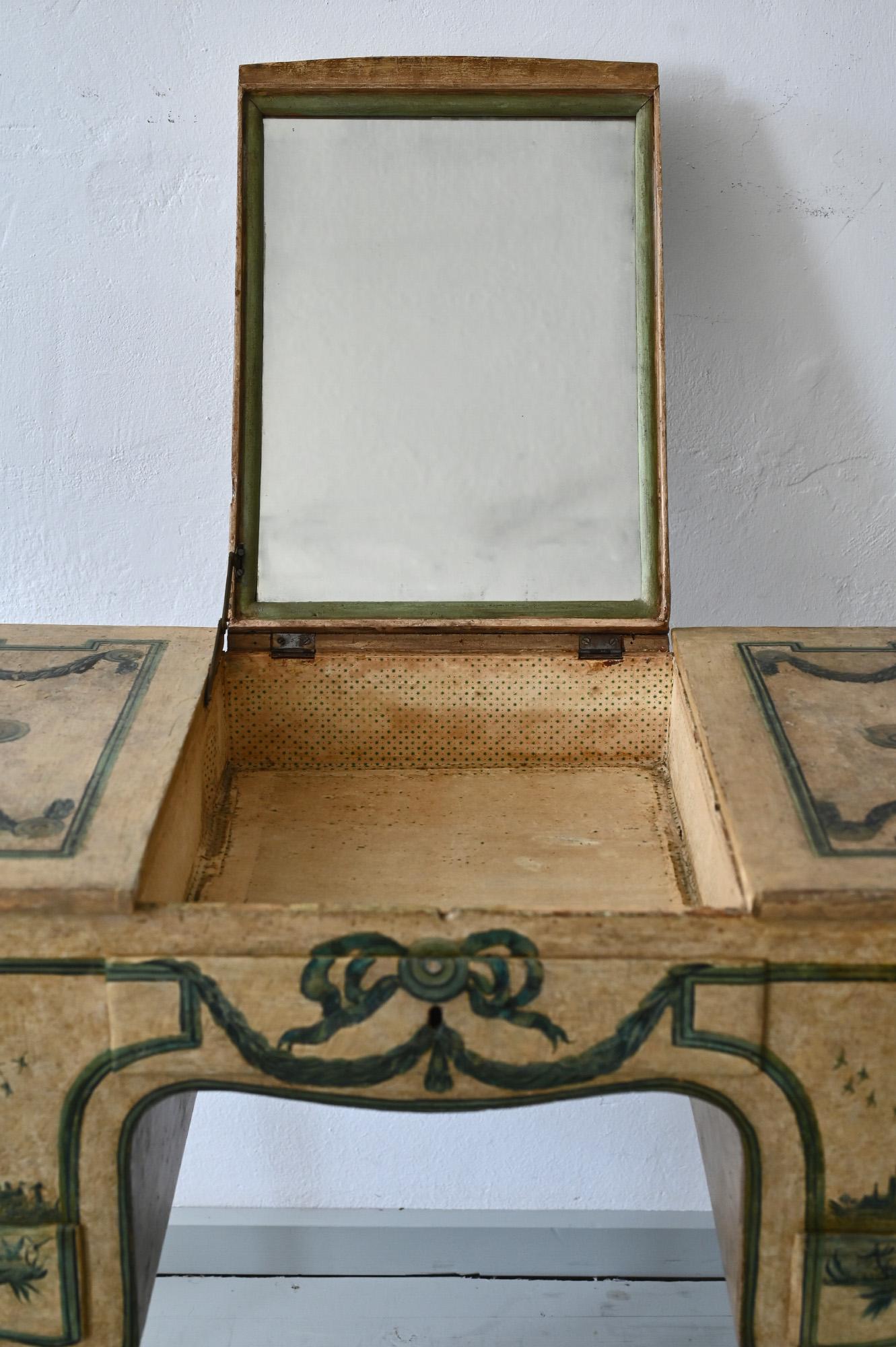 Bureau Poudreuse du 18ème siècle, table console peinte Piemont Italien Bon état - En vente à Epfach, DE