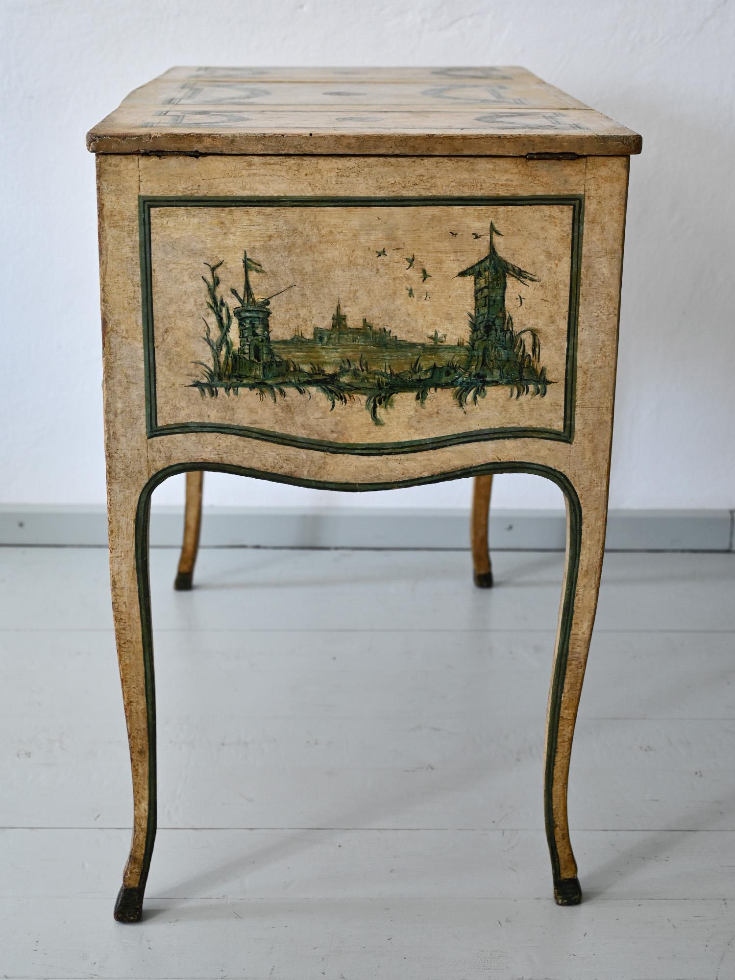 18th Century Poudreuse Writing Desk, Console Table Painted Piemont Italien For Sale 1