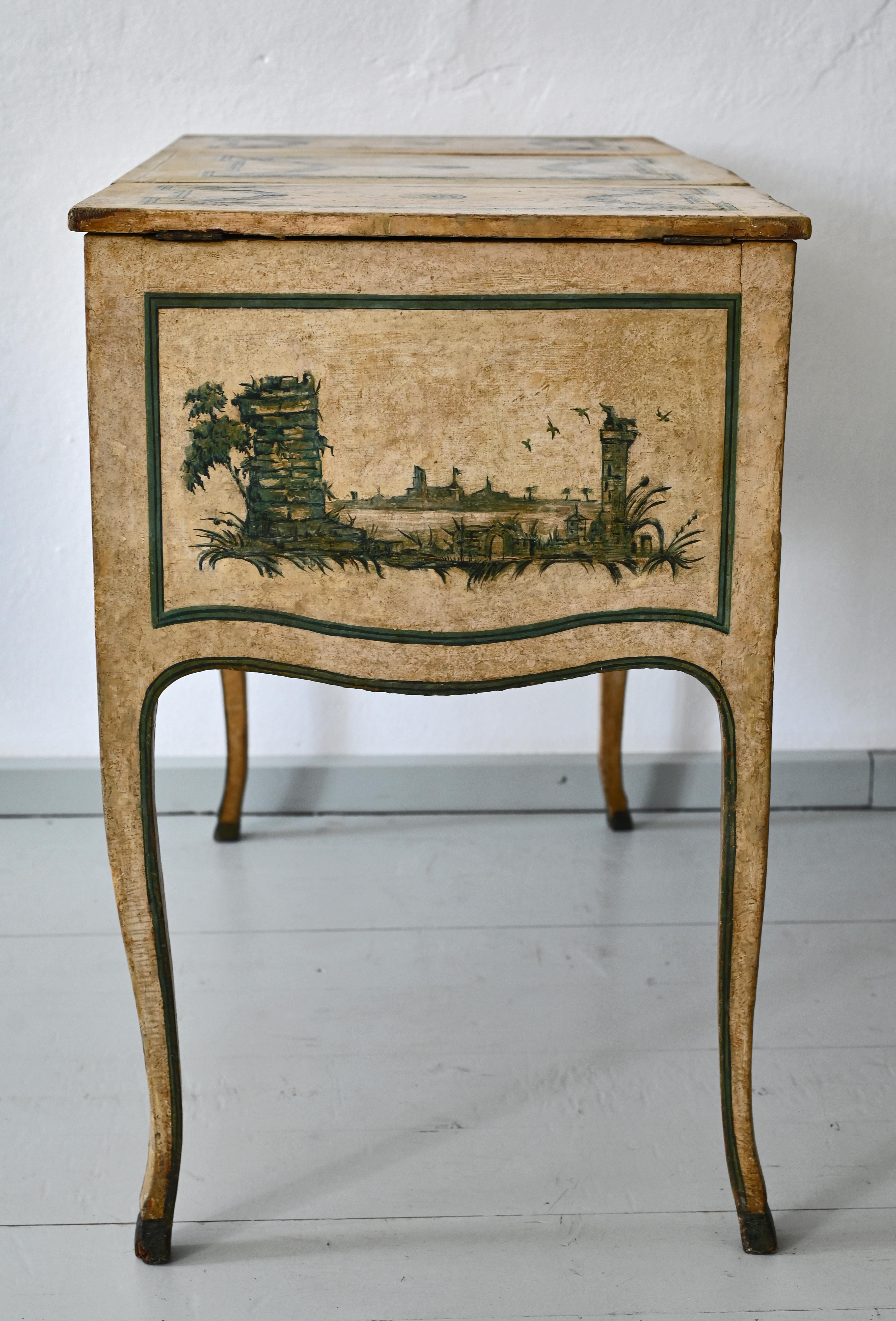 18th Century Poudreuse Writing Desk, Console Table Painted Piemont Italien For Sale 2