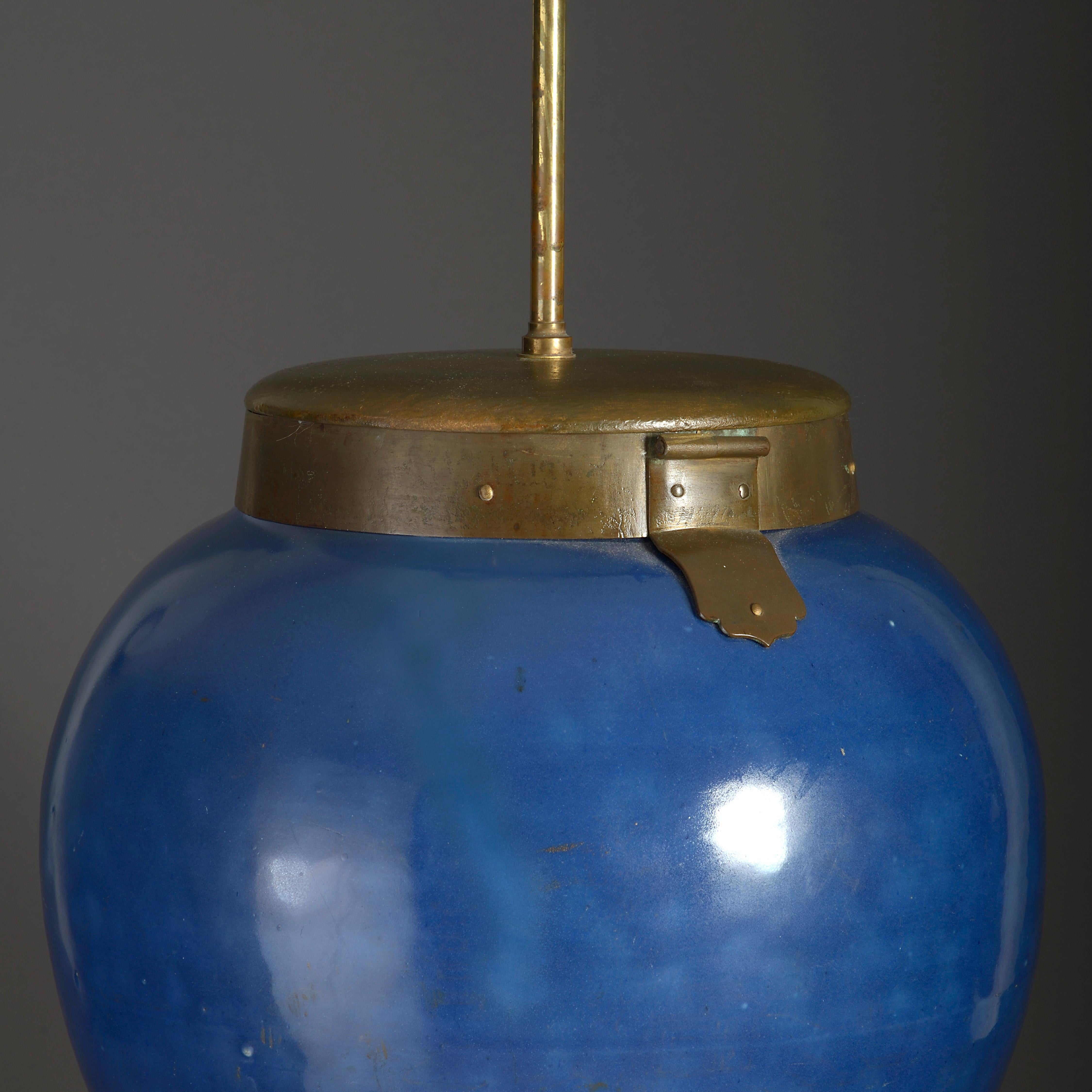 Chinese Export 18th Century Powder Blue Porcelain Vase Lamp