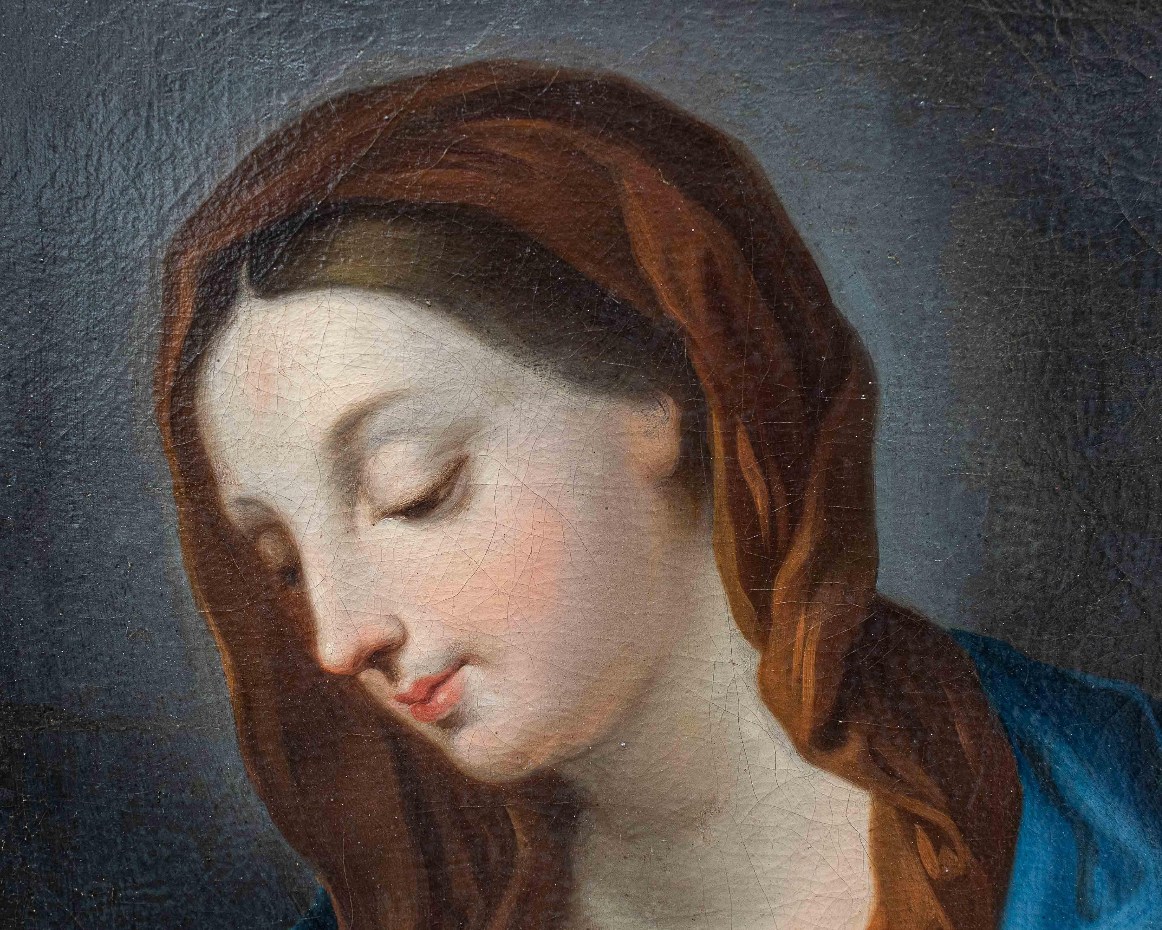 Italian 18th Century, Praying Virgin Emilian School Painting Oil on Canvas