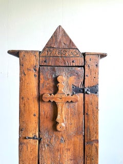 18th Century Primitive Folk Art Baroque Era Unique Pine Cabinet Chimney Cupboard