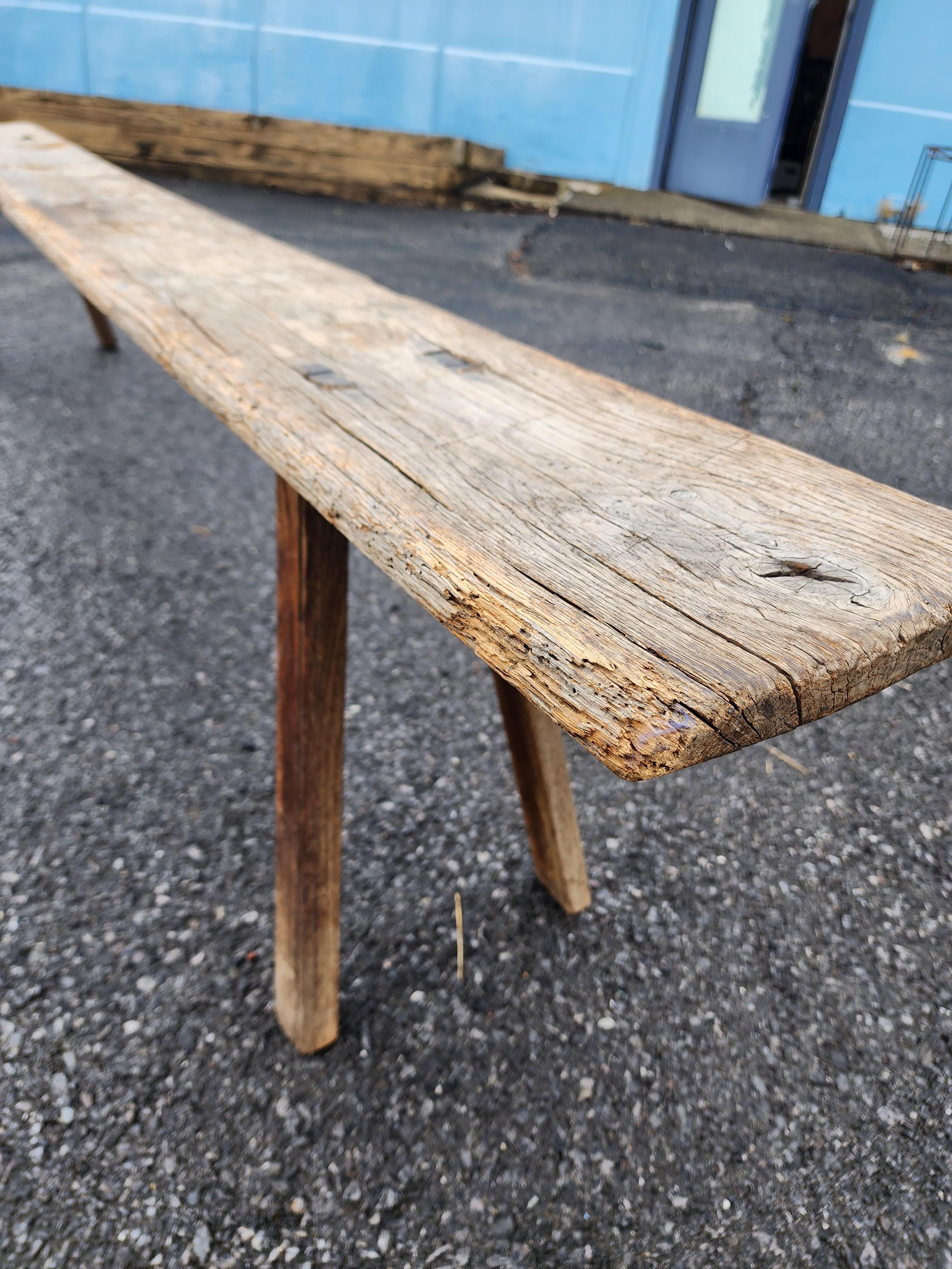 18th Century Primitive French Oak Long Bench For Sale 5