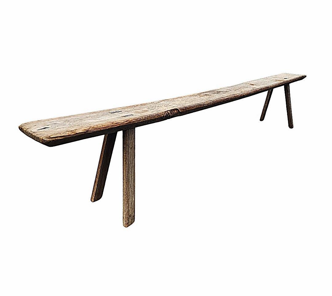 18th Century Primitive French Oak Long Bench For Sale 9