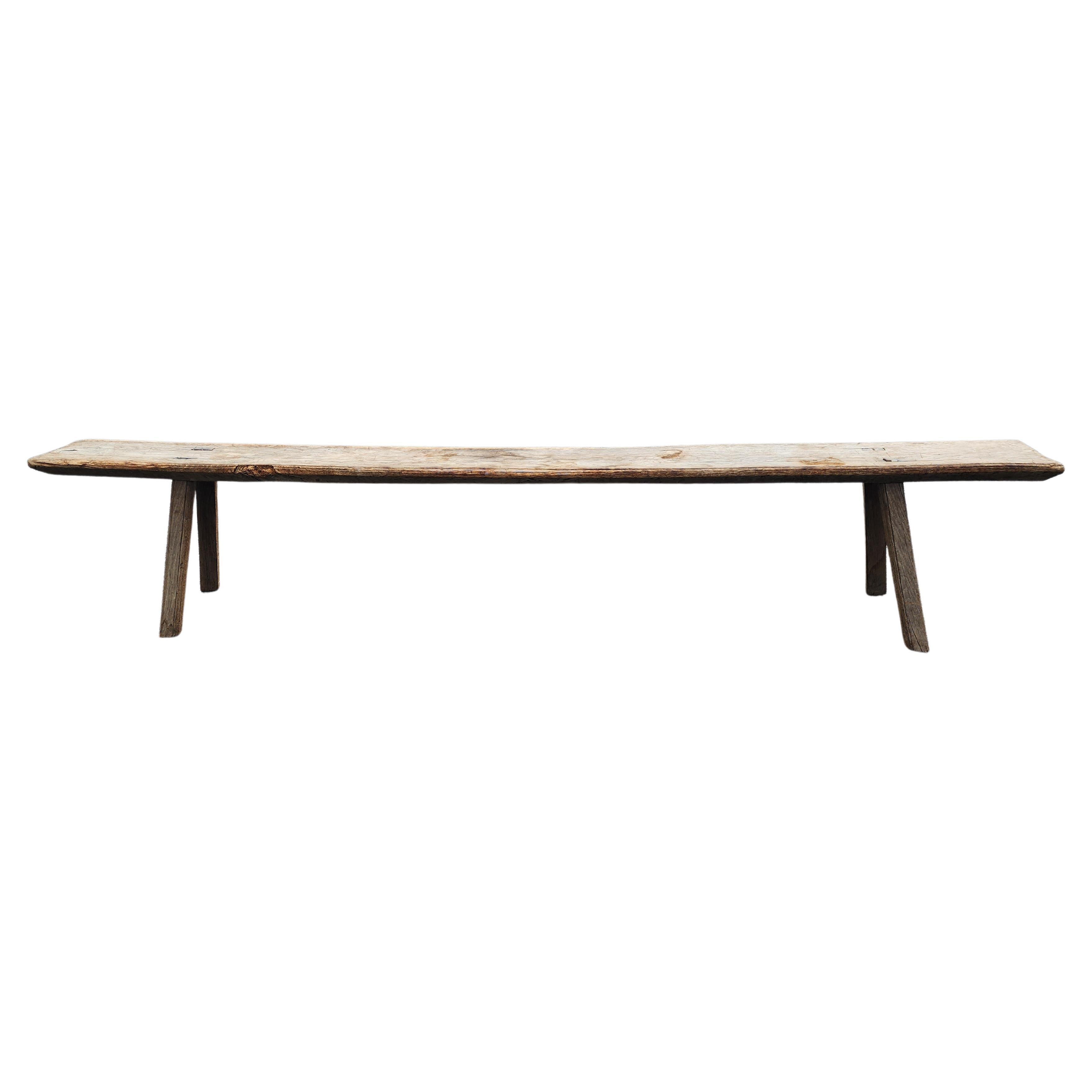 Hand-Crafted 18th Century Primitive French Oak Long Bench For Sale