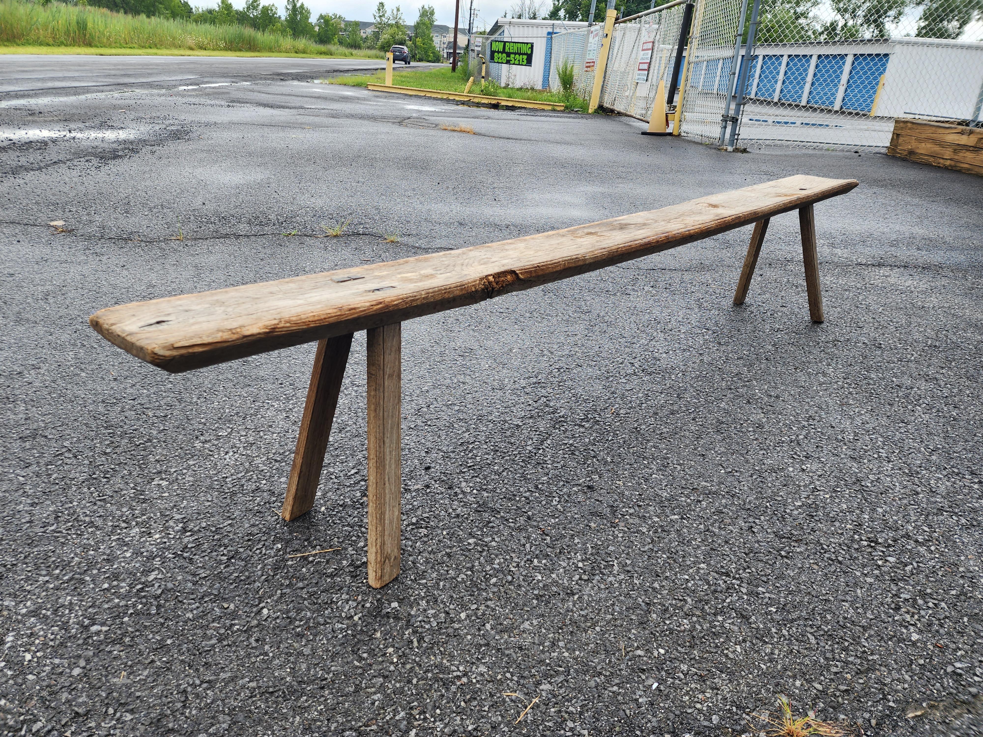 18th Century Primitive French Oak Long Bench In Good Condition For Sale In Hudson, NY