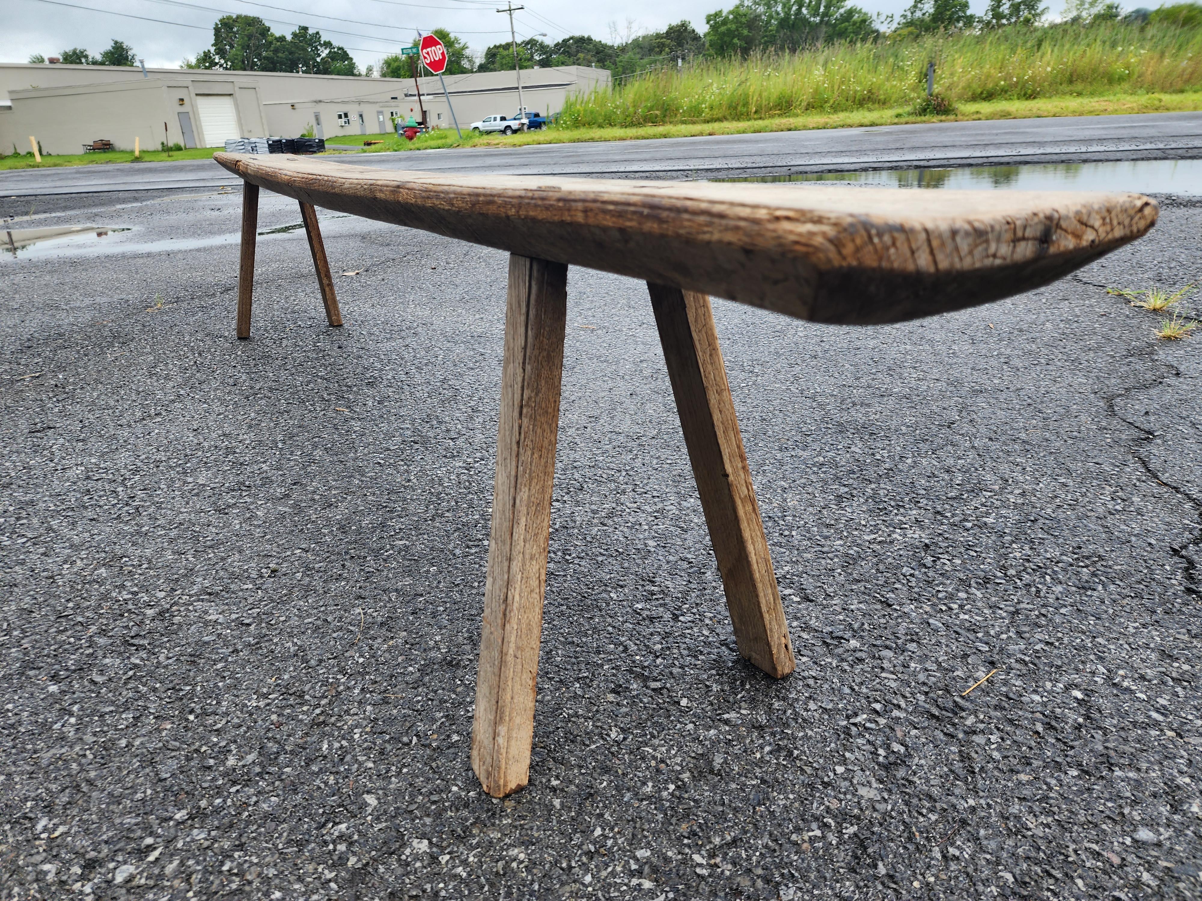 Hand-Crafted 18th Century Primitive French Oak Long Bench For Sale