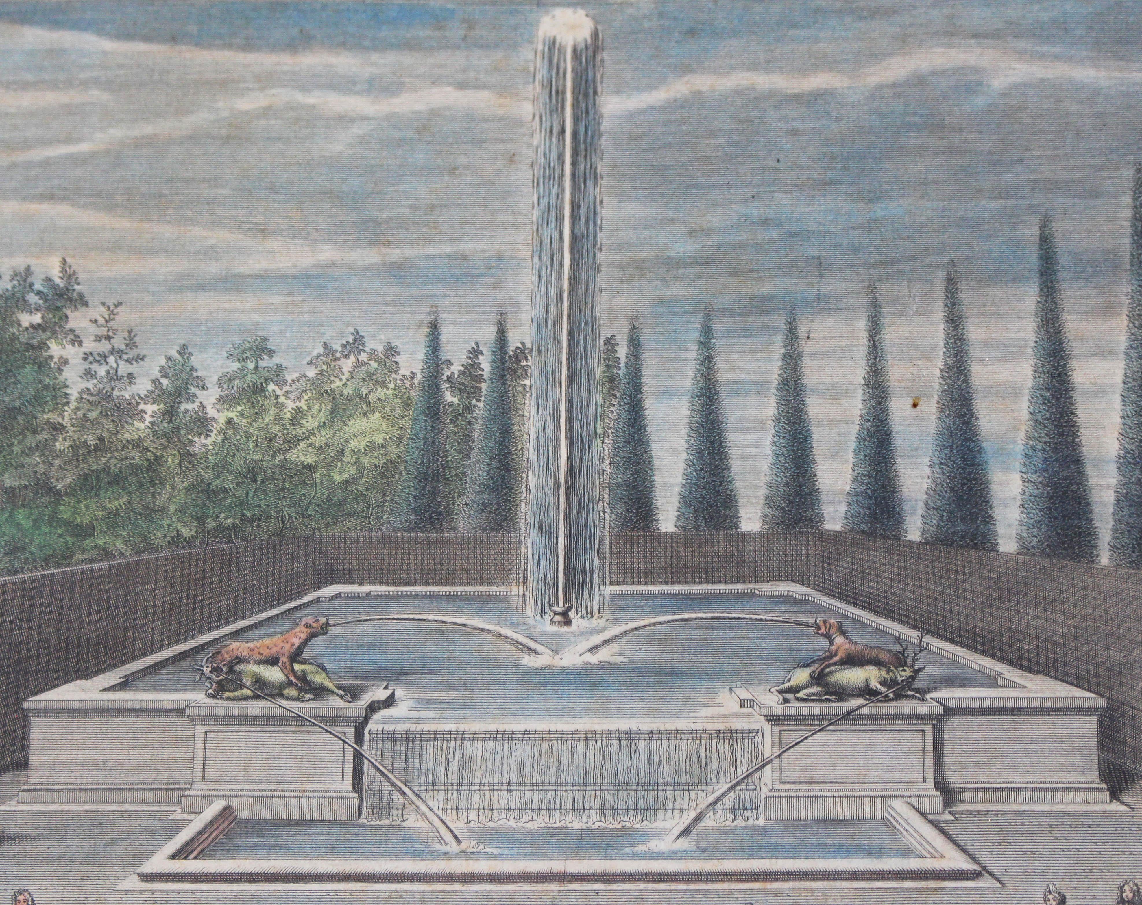 Grabado del siglo XVIII, Bronces adornando la fuente del alba de Jacques Houseau Europeo en venta