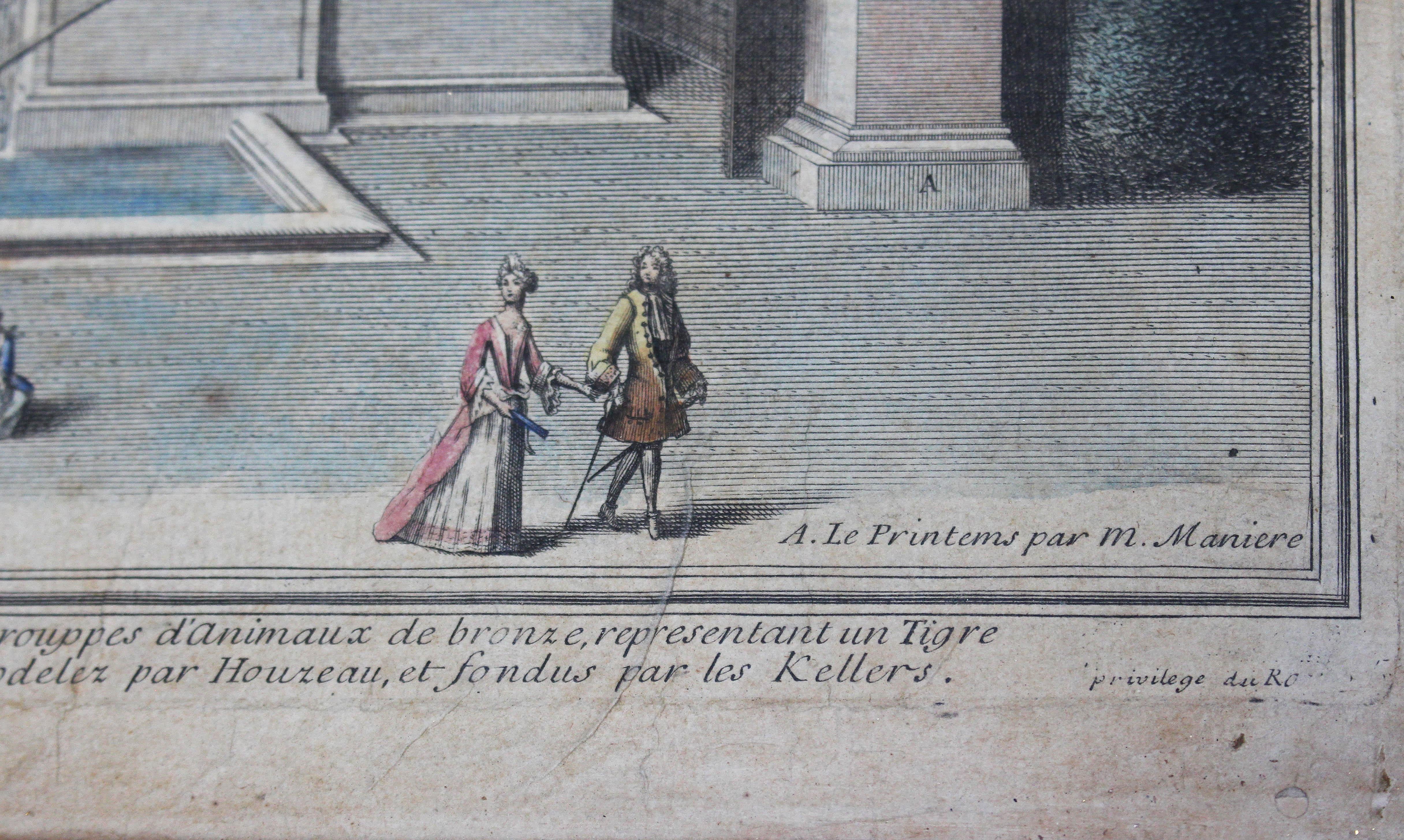 Grabado del siglo XVIII, Bronces adornando la fuente del alba de Jacques Houseau siglo XVIII y antes en venta