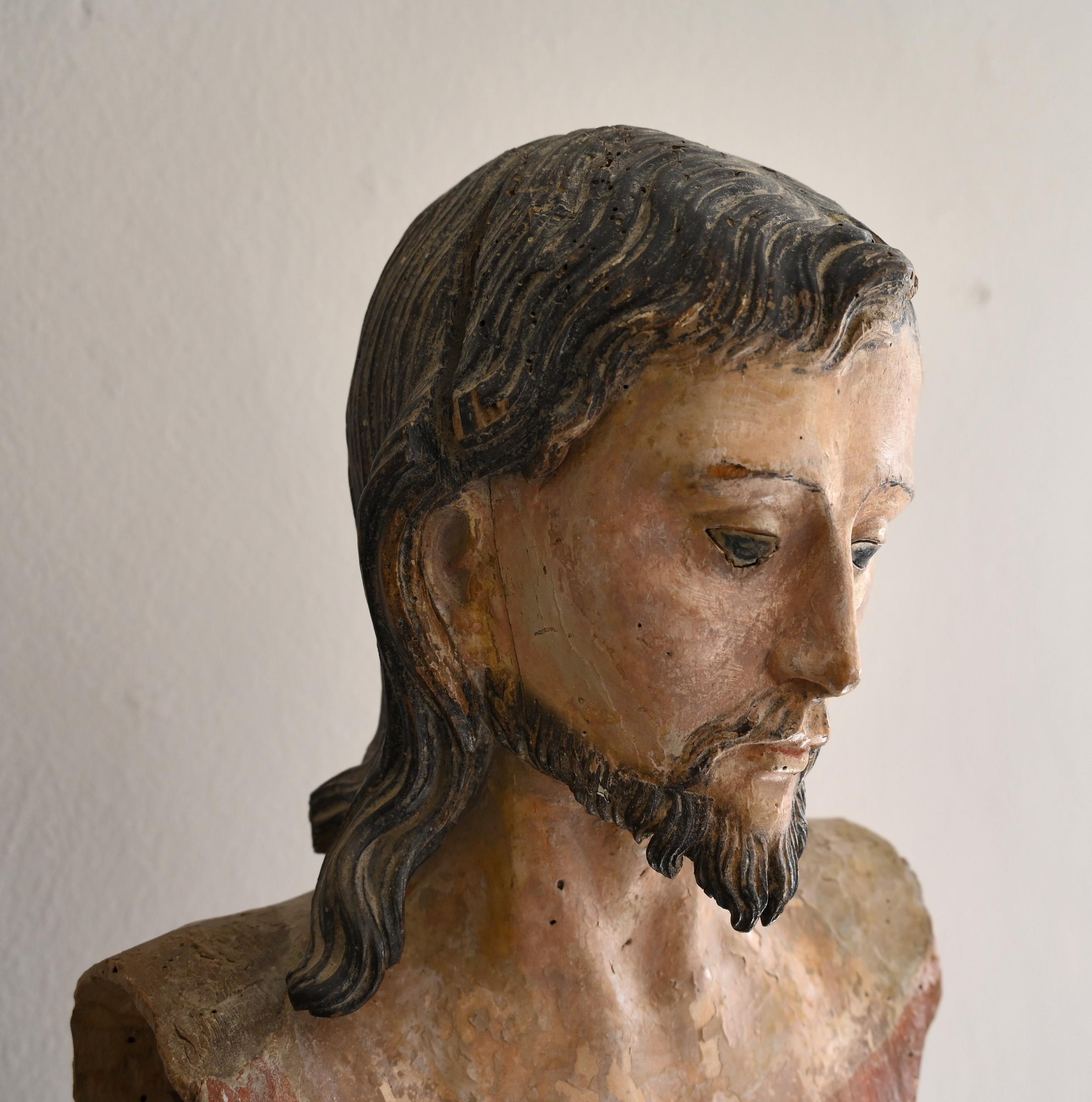 Hand-Carved 17th Century Processional Figur Mannequins Jesus Christus Carved Painted Wood For Sale