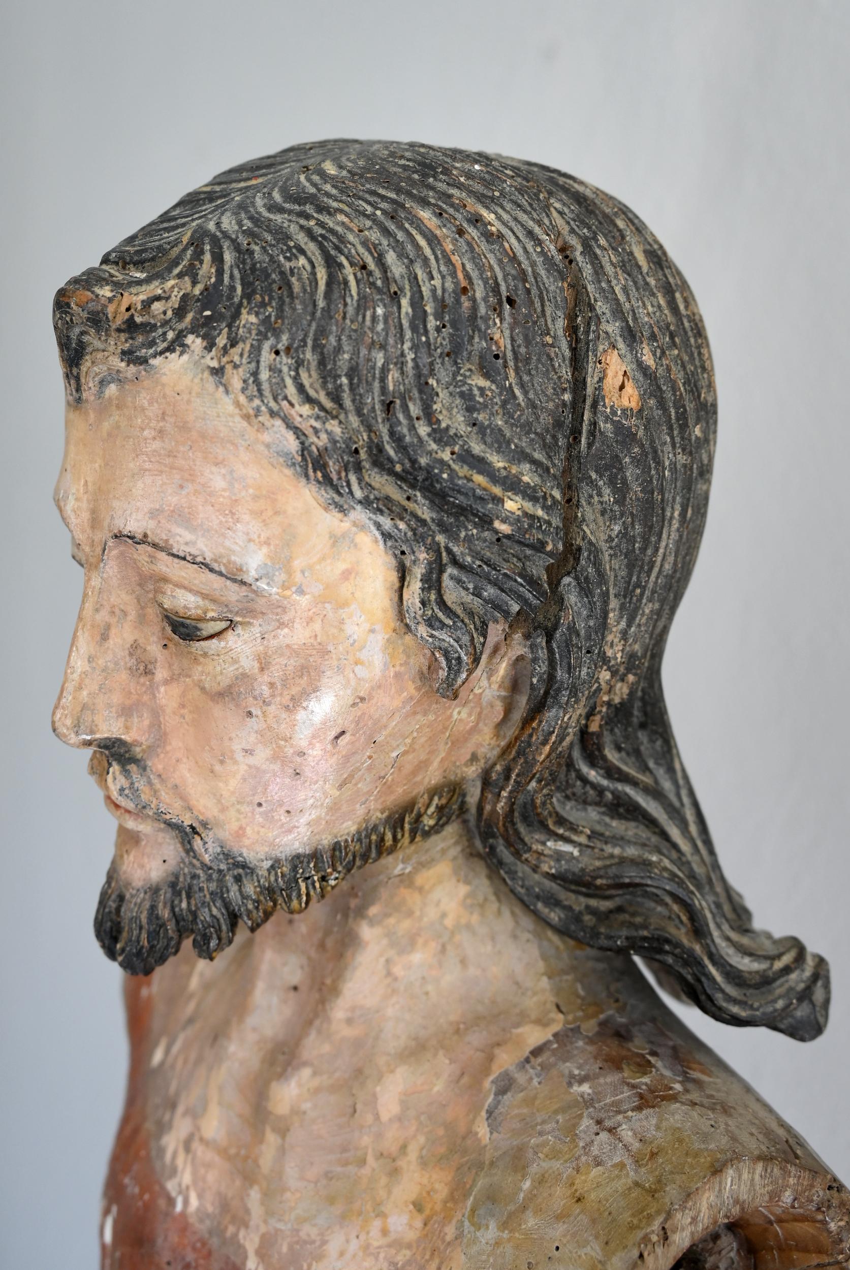 17th Century Processional Figur Mannequins Jesus Christus Carved Painted Wood In Fair Condition For Sale In Epfach, DE