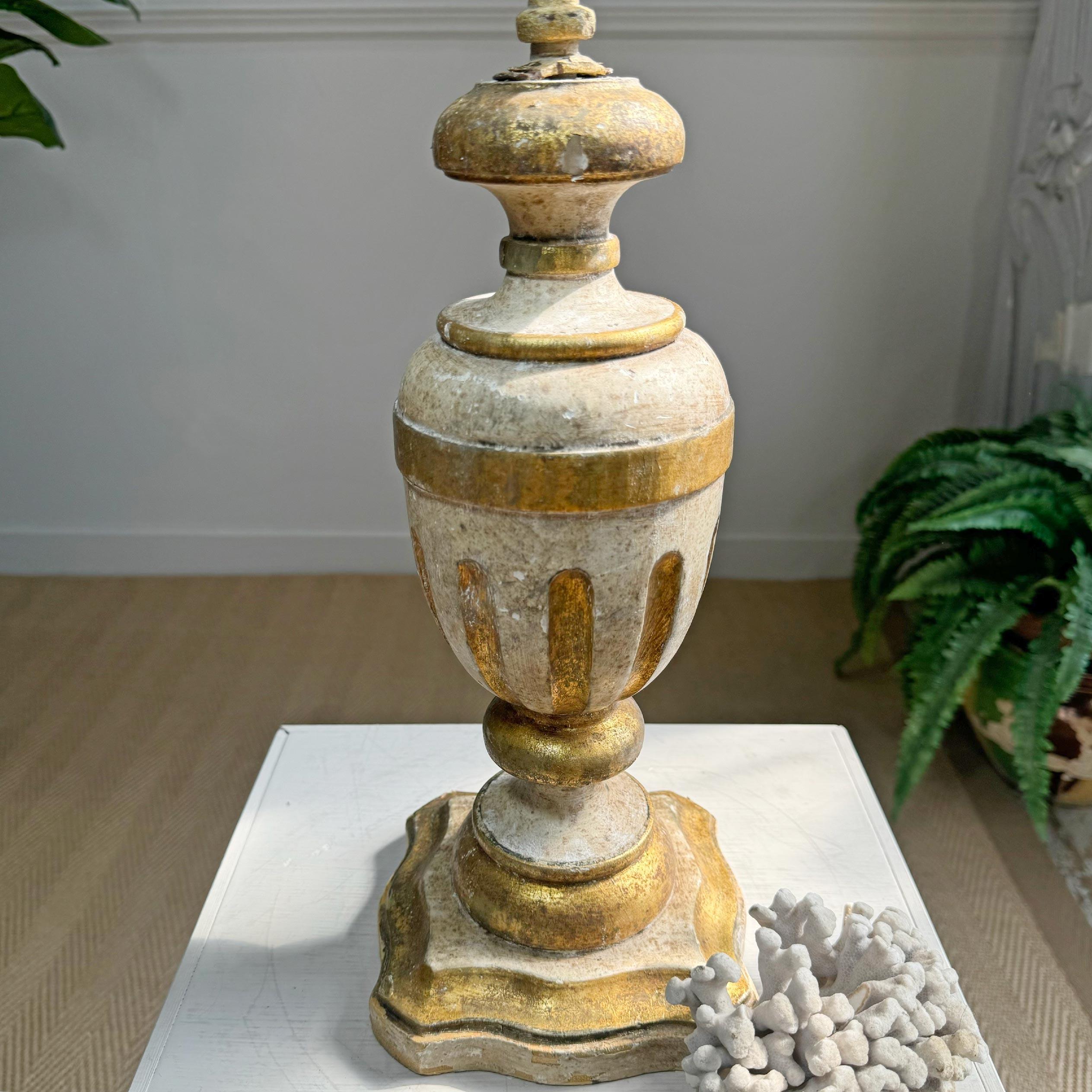 A rare and exceptional 18th century gilt iron processional cross with IHS to the centre, mounted on a magnificent painted gesso, carved wooden altar vase dating to the baroque period, Italian.

A truly special historic religious piece. Wear