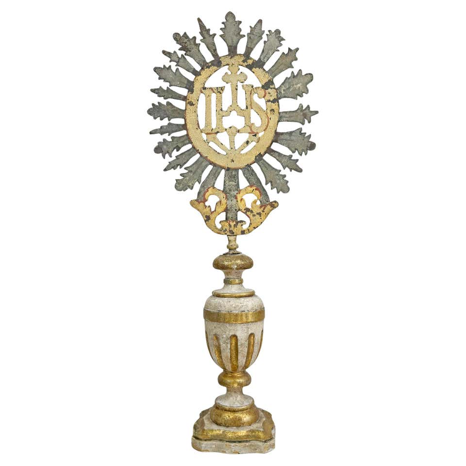 18th Century Water Gilded Processional Cross with Embroidered IHS For ...