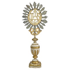 18th Century Processional Gilt Iron IHS Cross Mounted on a Baroque Altar Vase
