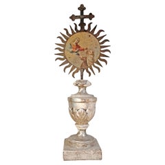18th Century Processional Painted Sunburst on a Baroque Silver Gilt Altar Vase