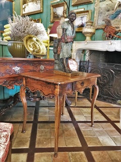 18th Century Provencal Hand Carved Walnut Wood Antique Writing Desk Side Table