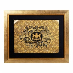 Rare 19th Century Qing Dynasty Armorial Lacquer and Gilt Framed Panel