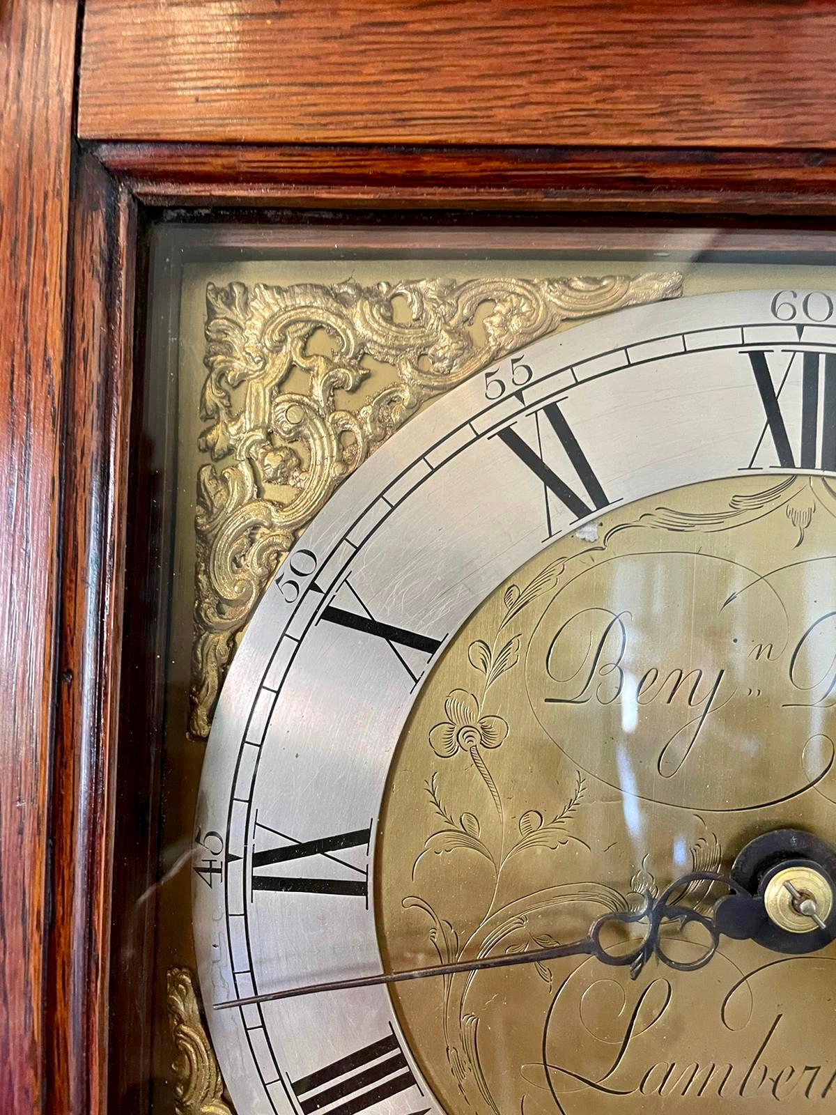 18th Century Quality Antique Oak Brass Face Longcase Clock by Benjamin Reeves For Sale 5