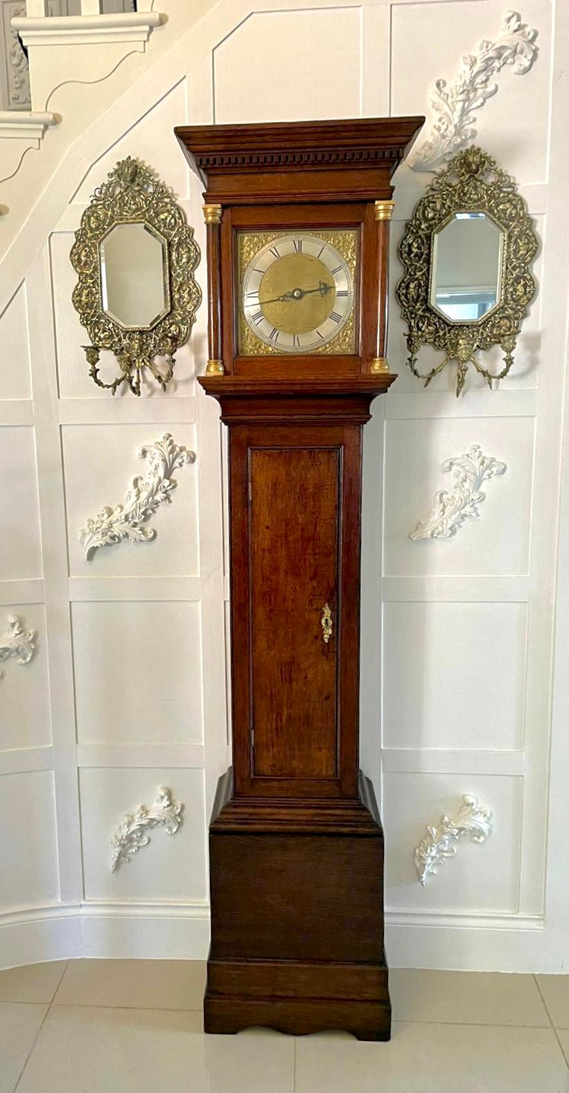 18th Century Quality Antique Oak Brass Face Longcase Clock by Benjamin Reeves In Good Condition For Sale In Suffolk, GB