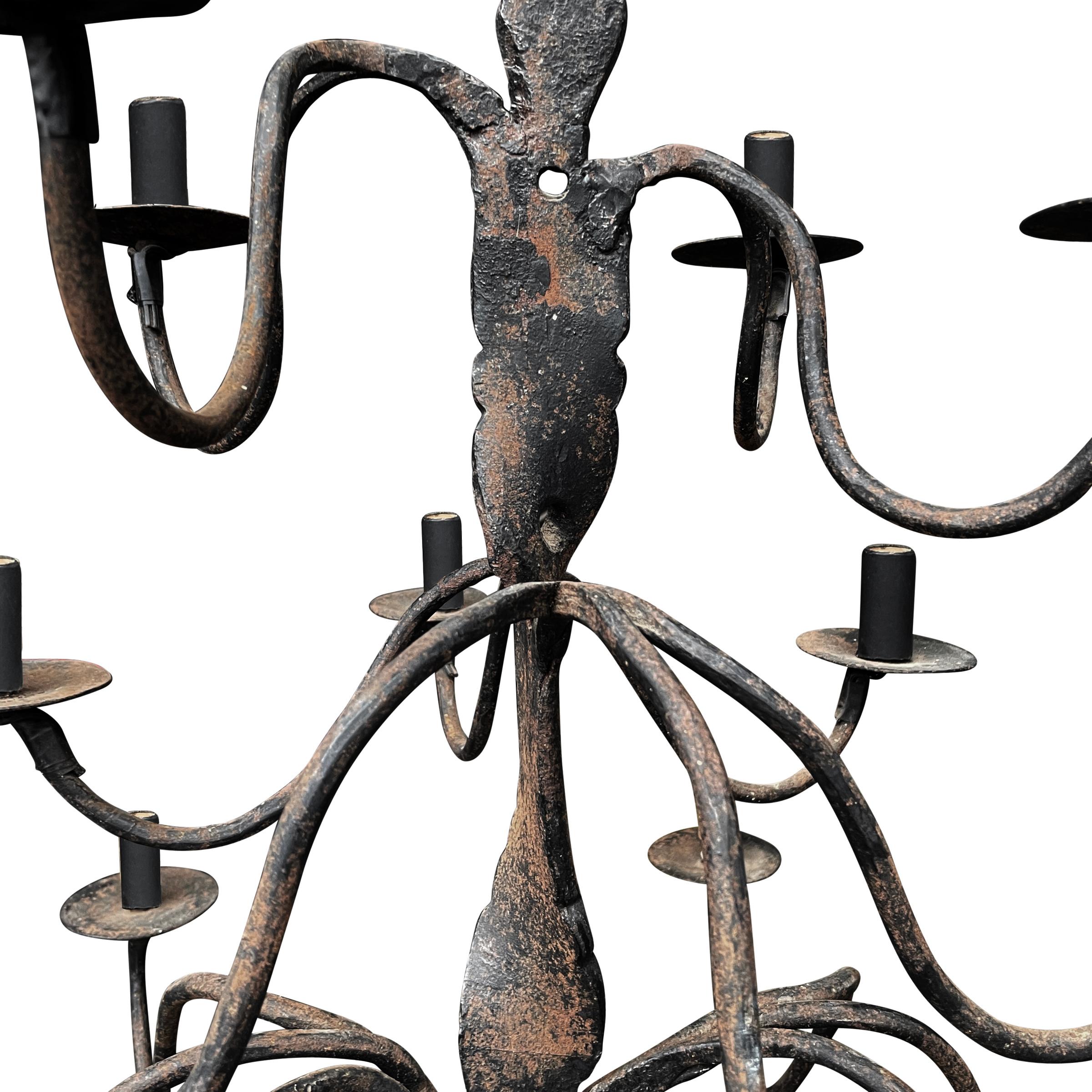 18th Century Quebecois Wrought-Iron Sixteen-Arm Chandelier 1