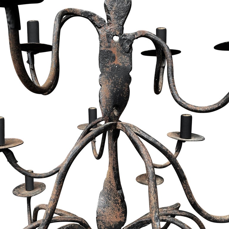 18th Century Quebecois Wrought-Iron Sixteen-Arm Chandelier For Sale 1