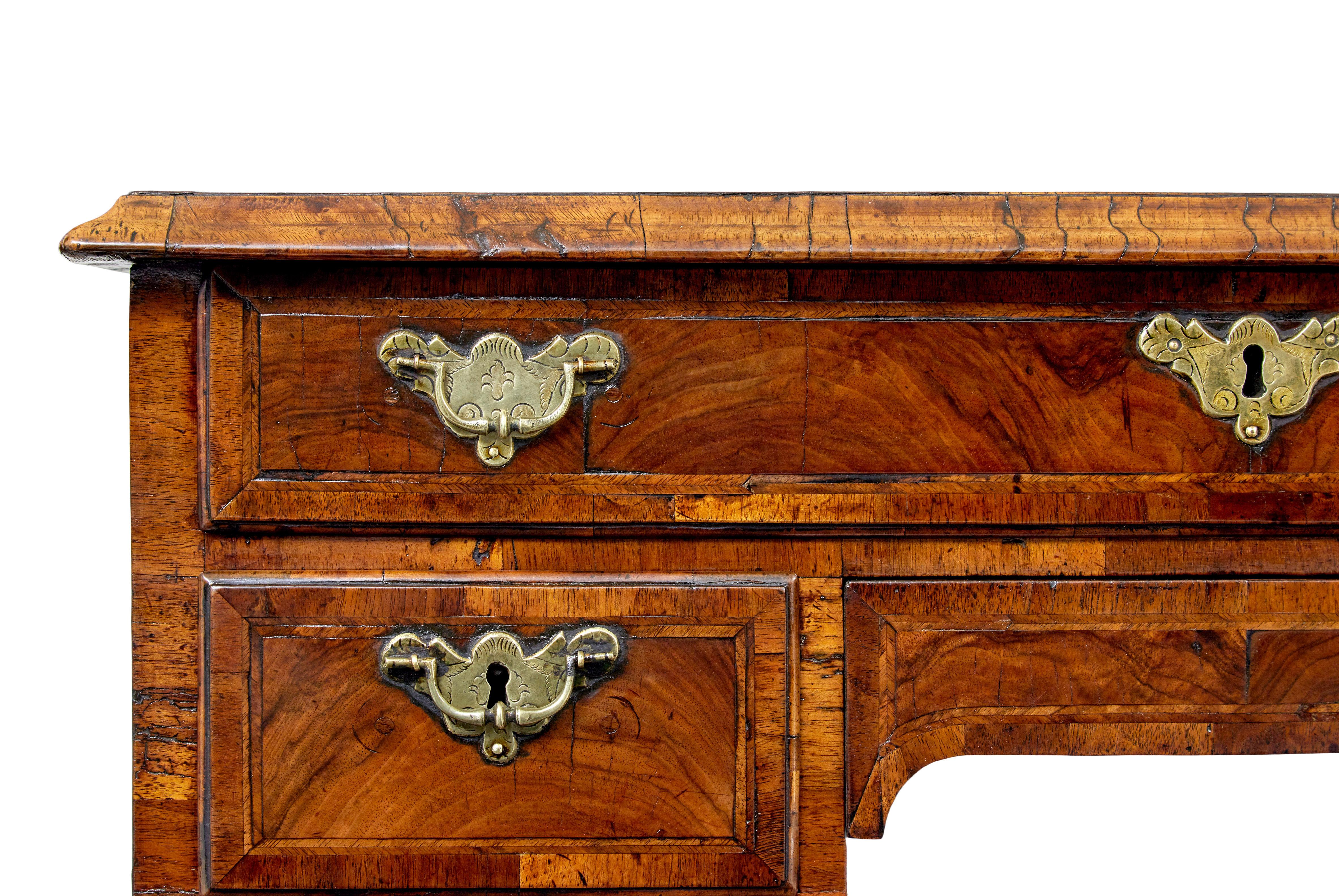 Hand-Carved 18th century Queen Anne and later walnut knee hole desk For Sale