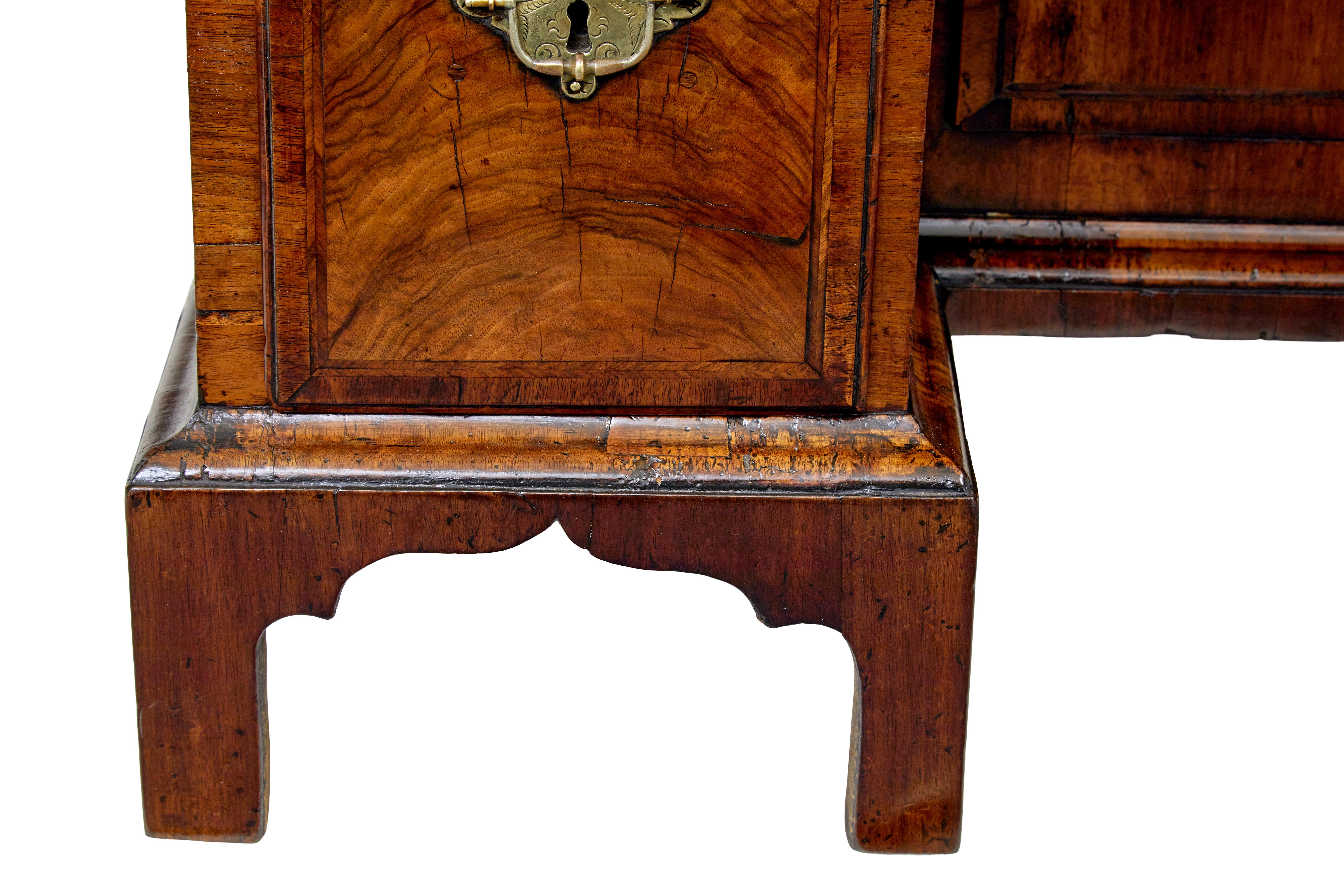 18th century Queen Anne and later walnut knee hole desk In Good Condition For Sale In Debenham, Suffolk