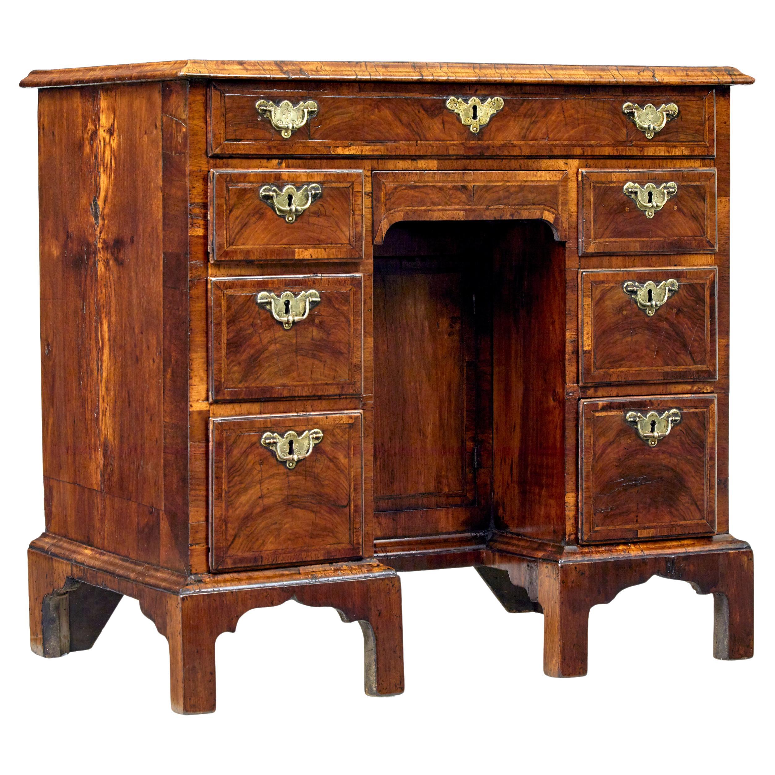 18th century Queen Anne and later walnut knee hole desk For Sale