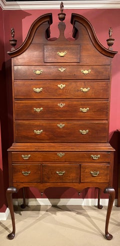 18th Century Queen Anne Bonnet Top Walnut Highboy, Newport, Rhode Island