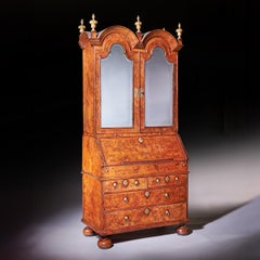 18th Century Queen Anne Burr Walnut Double Dome Bureau Bookcase