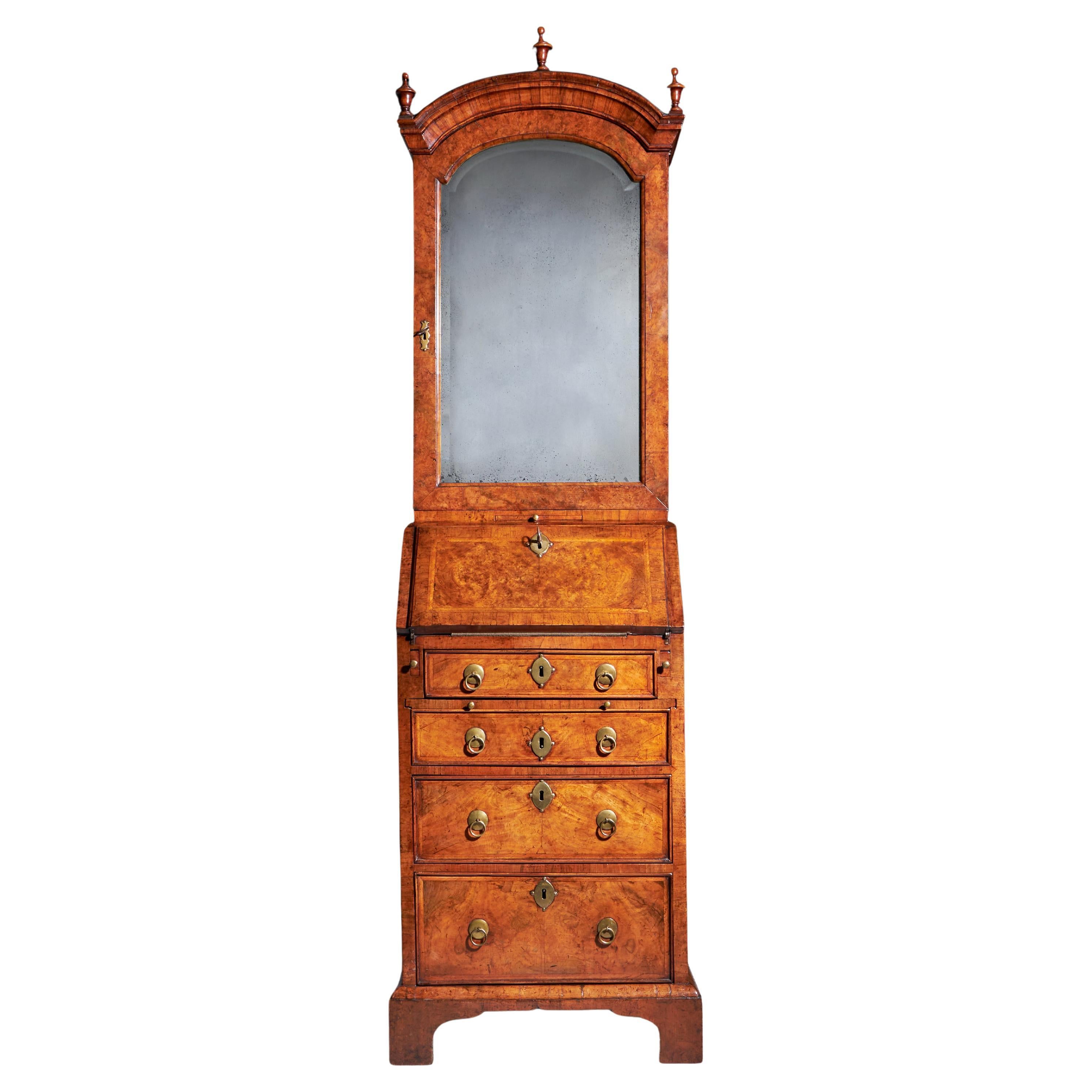 18th Century Queen Anne Burr Walnut Double Dome Bureau Bookcase
