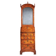 18th Century Queen Anne Burr Walnut Double Dome Bureau Bookcase