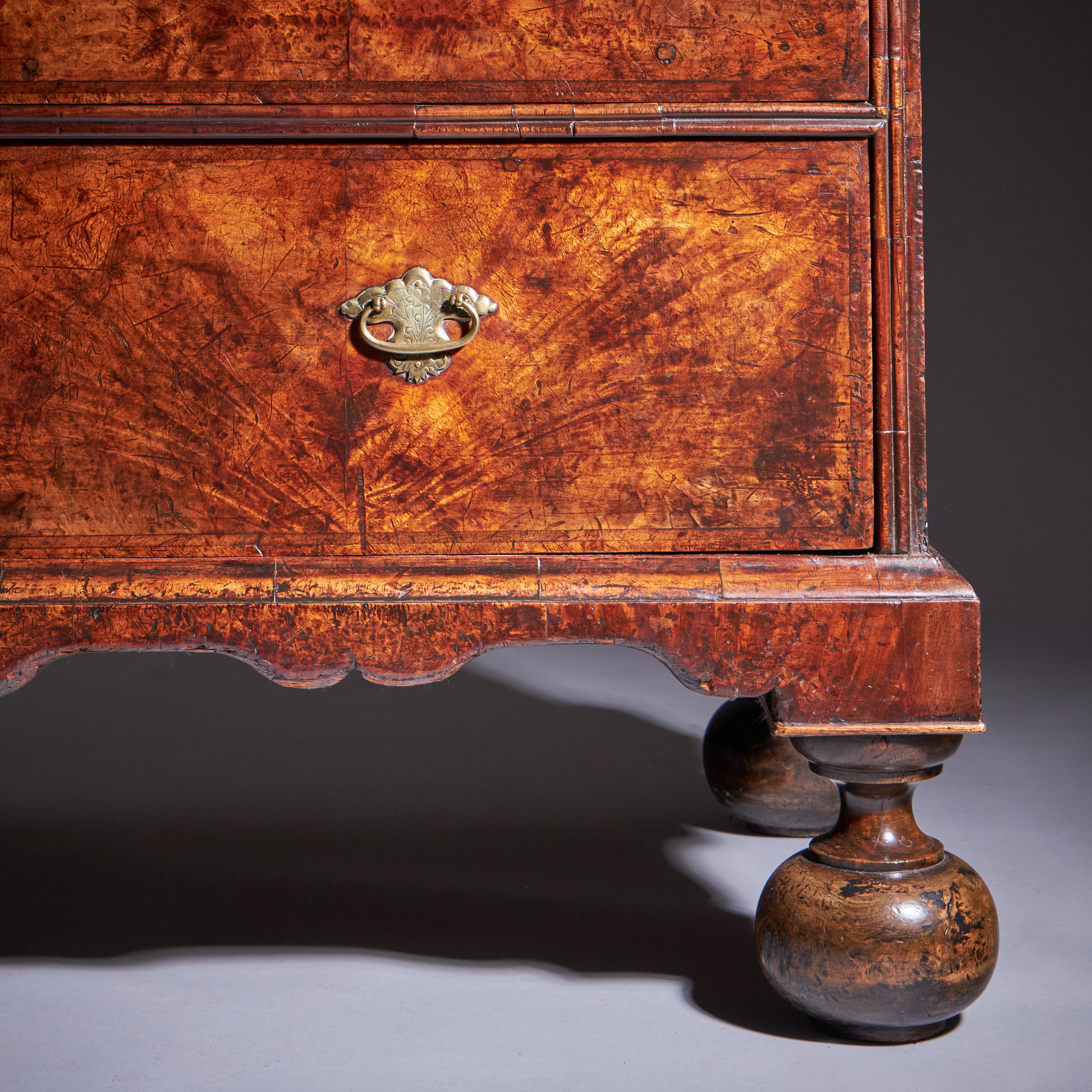 18th Century Queen Anne Burr Walnut mirrored Cabinet on Chest, Circa 1705-1715 For Sale 8
