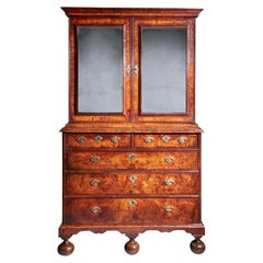 18th Century Queen Anne Burr Walnut mirrored Cabinet on Chest, Circa 1705-1715