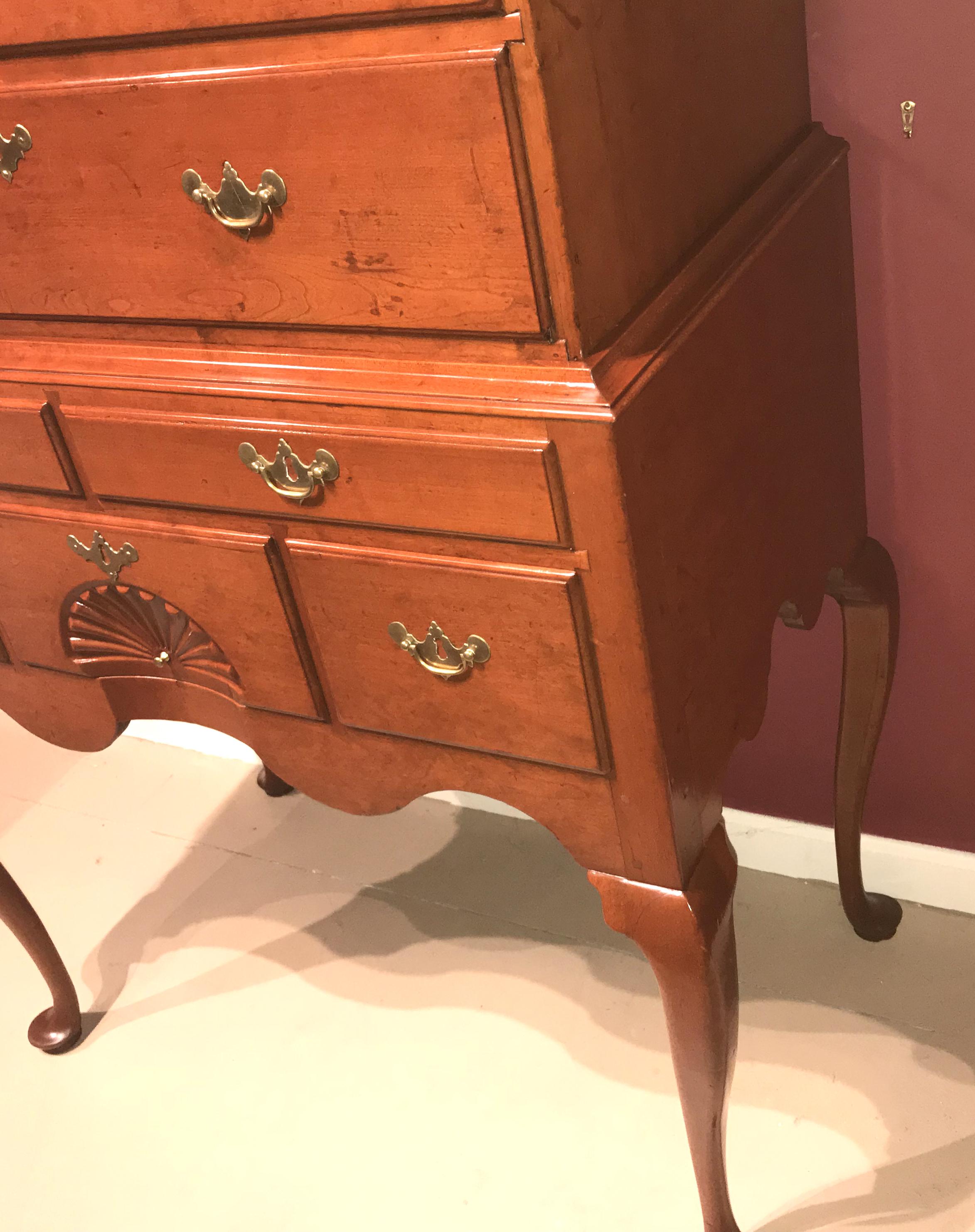 18th Century and Earlier 18th Century Queen Anne Cherrywood Highboy of Connecticut Origin