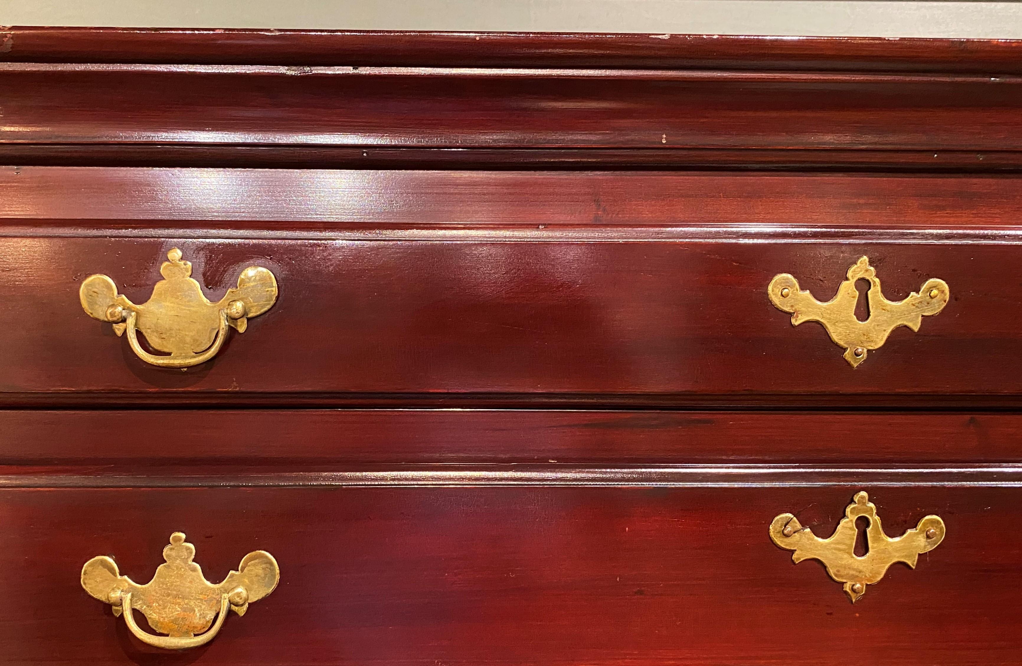 18th Century Queen Anne Cherry Wood Two Part Highboy with Radial Fan Carving In Good Condition For Sale In Milford, NH