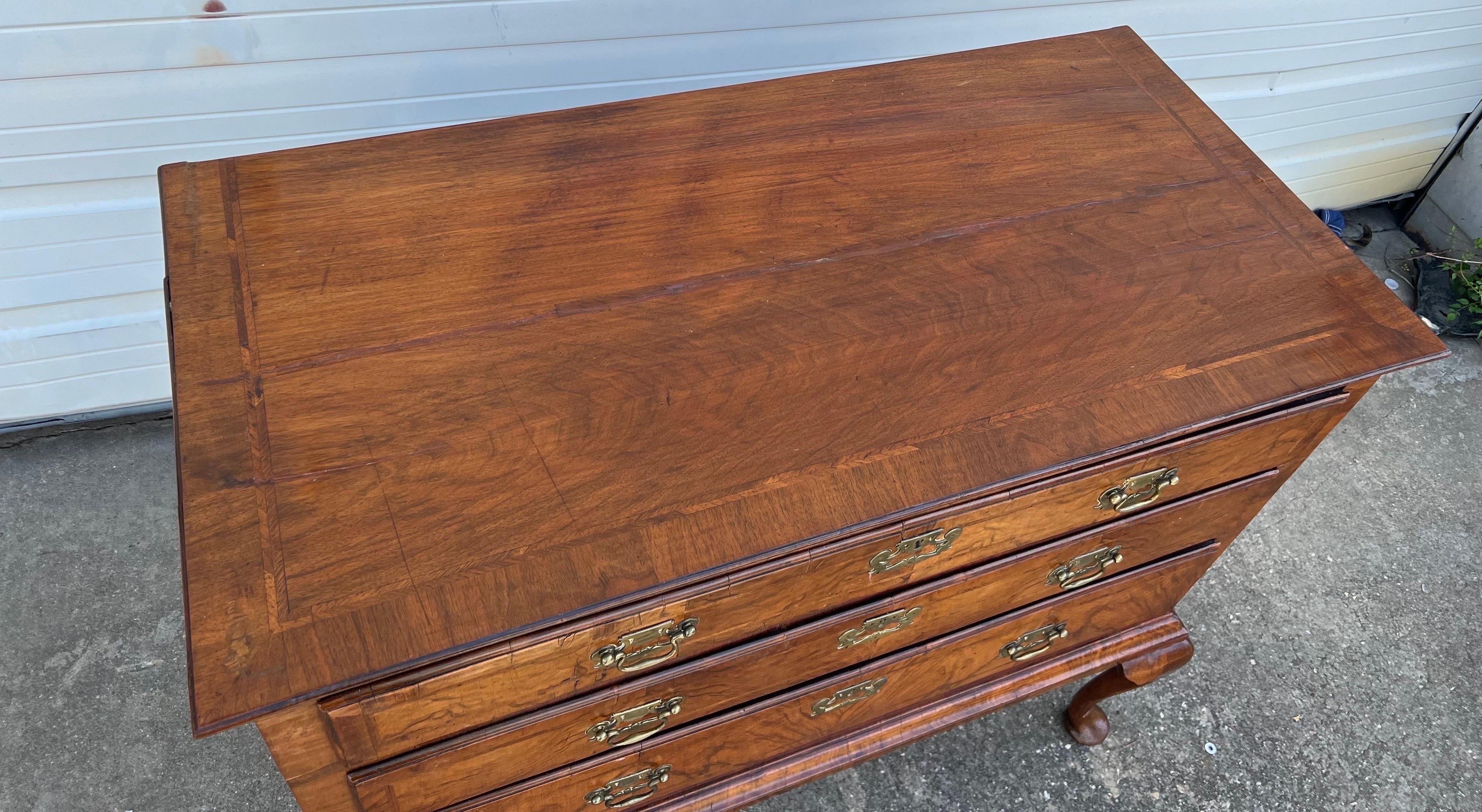 19th Century 18th Century Queen Anne Crossbanded Walnut Chest on Frame For Sale