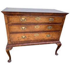 Antique 18th Century Queen Anne Crossbanded Walnut Chest on Frame