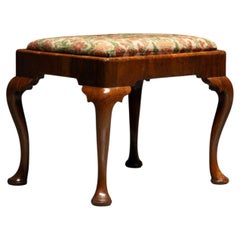18th Century Queen Anne Mahogany Footstool with Needlepoint Seat