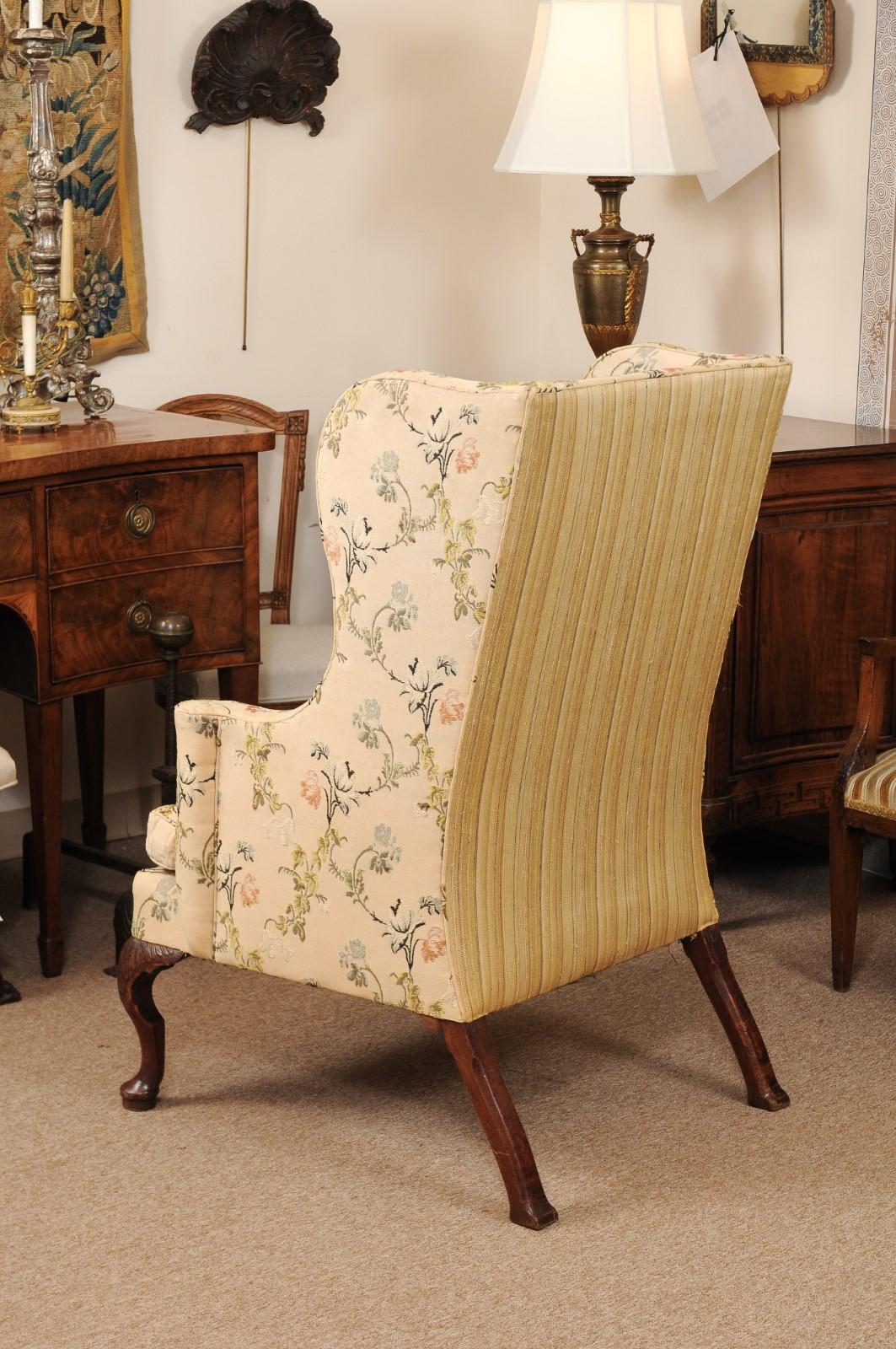 18th Century Queen Anne Style Carved Walnut Wing Chair, New England 3