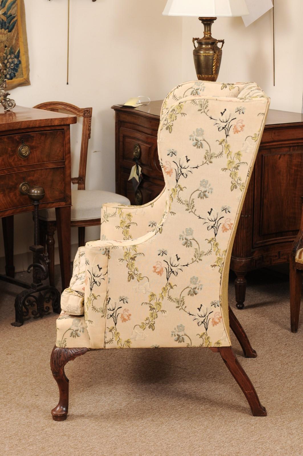 18th Century Queen Anne Style Carved Walnut Wing Chair, New England 4