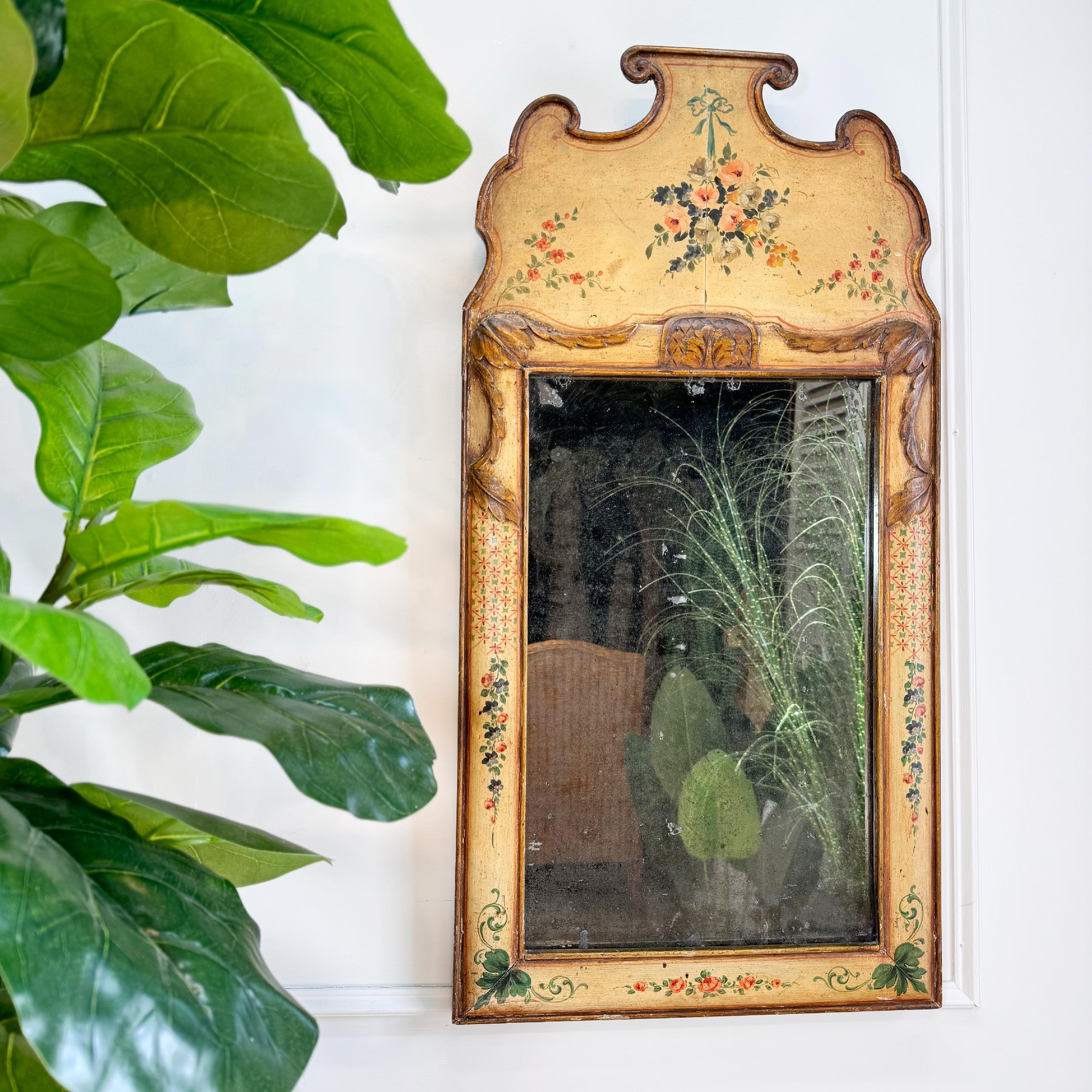 Hand-Crafted 18th Century Queen Anne Style Floral Mirror For Sale