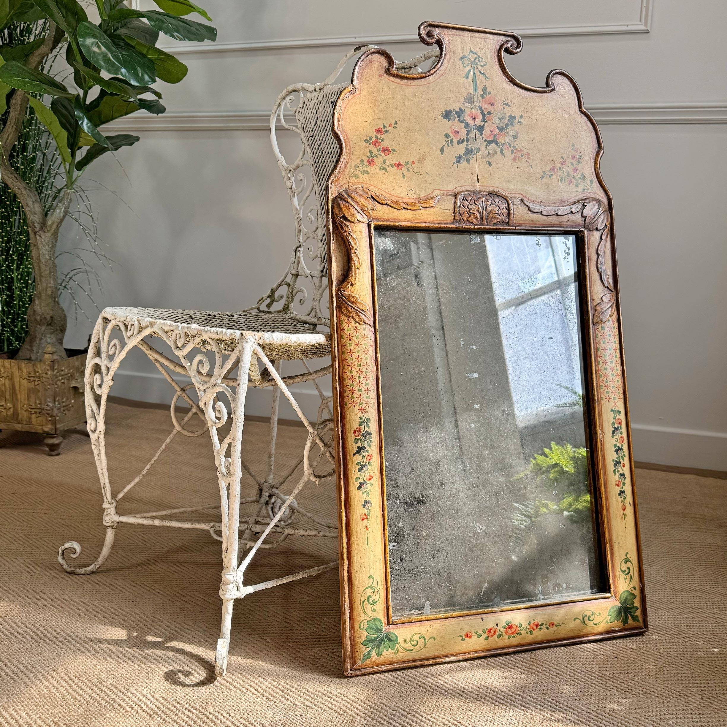Late 18th Century 18th Century Queen Anne Style Floral Mirror For Sale