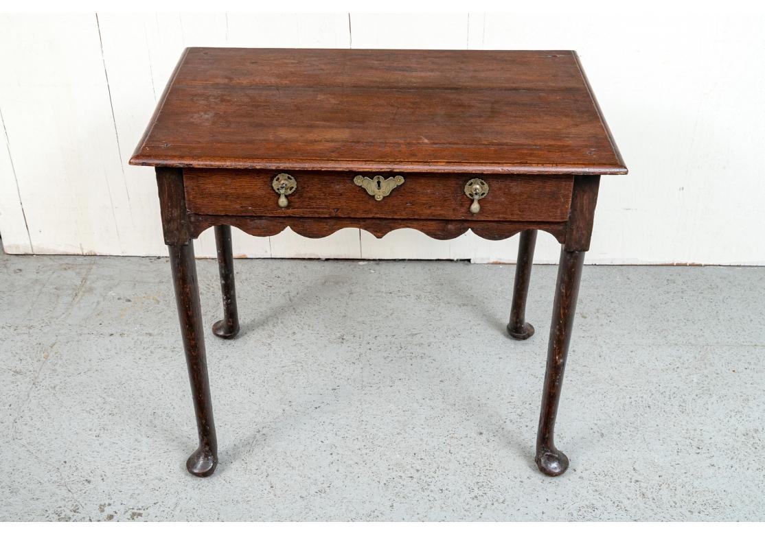 Brass 18th Century Queen Anne Style  Single Drawer Lowboy For Sale